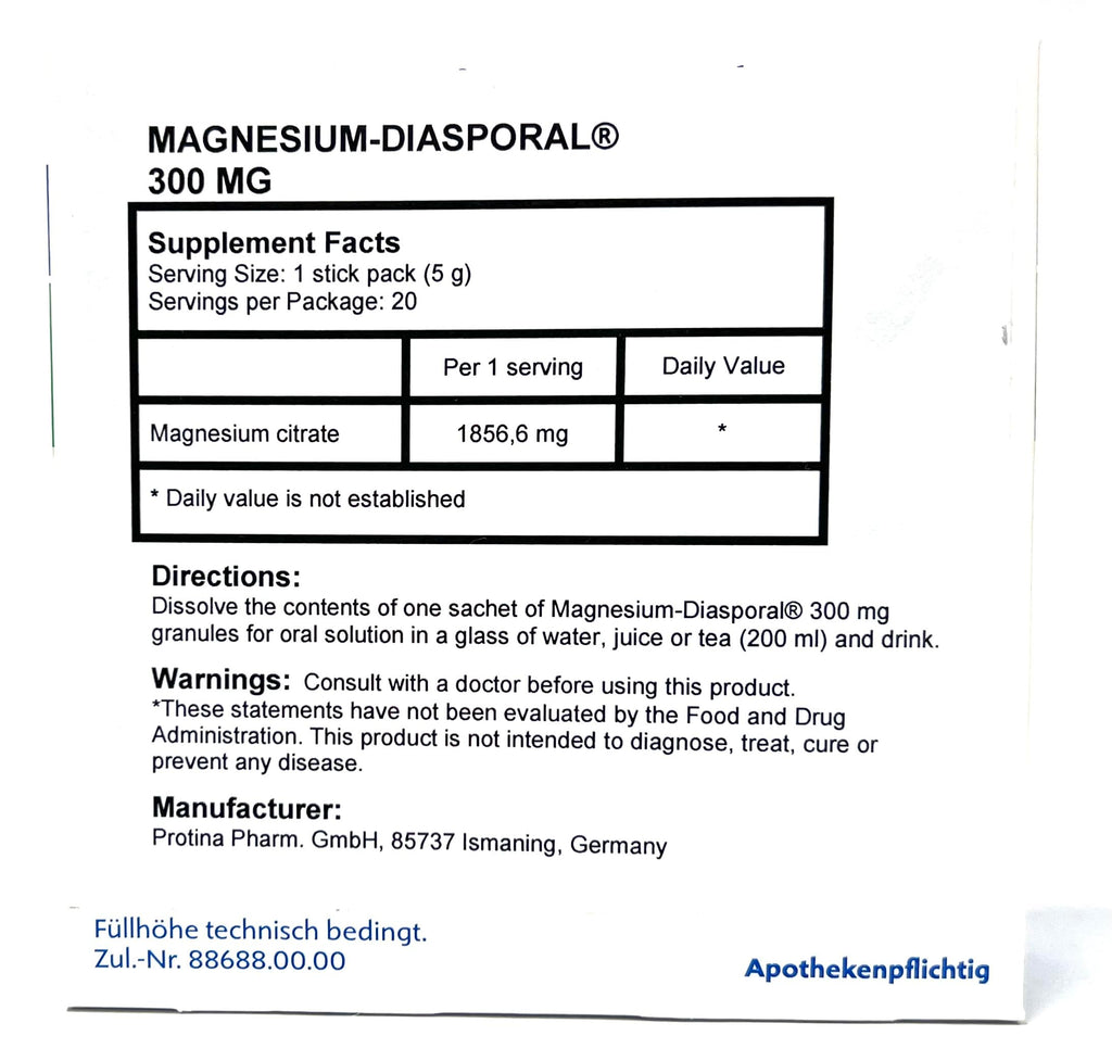 Protina Magnesium Diasporal 300 mg Granules for Oral Solution | Fast-Acting Biocompatible Magnesium