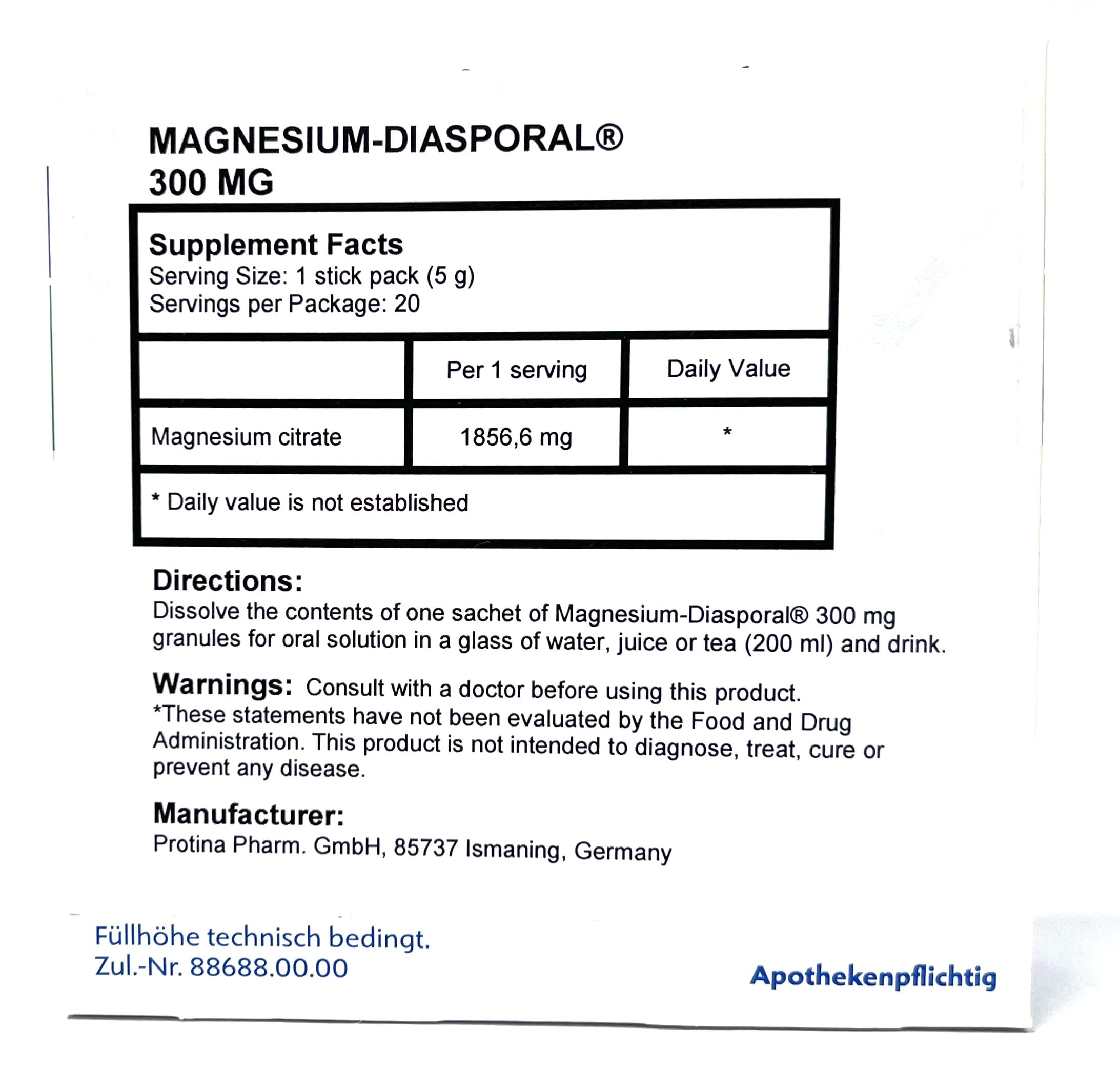 Protina Magnesium Diasporal 300 mg Granules for Oral Solution | Fast-Acting Biocompatible Magnesium