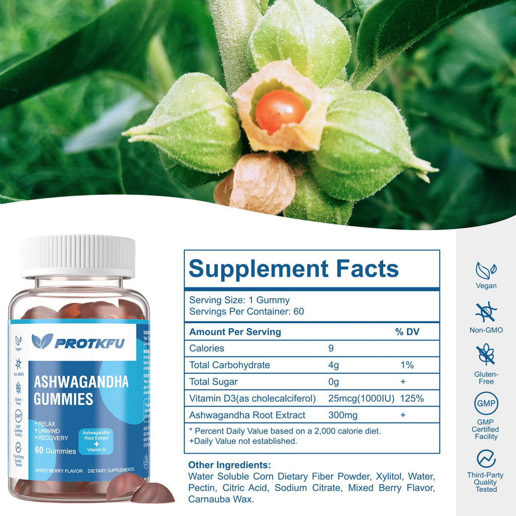 ProTKFU 2 Pack Ashwagandha & Vitamin D3 Gummies – Sleep & Stress Support