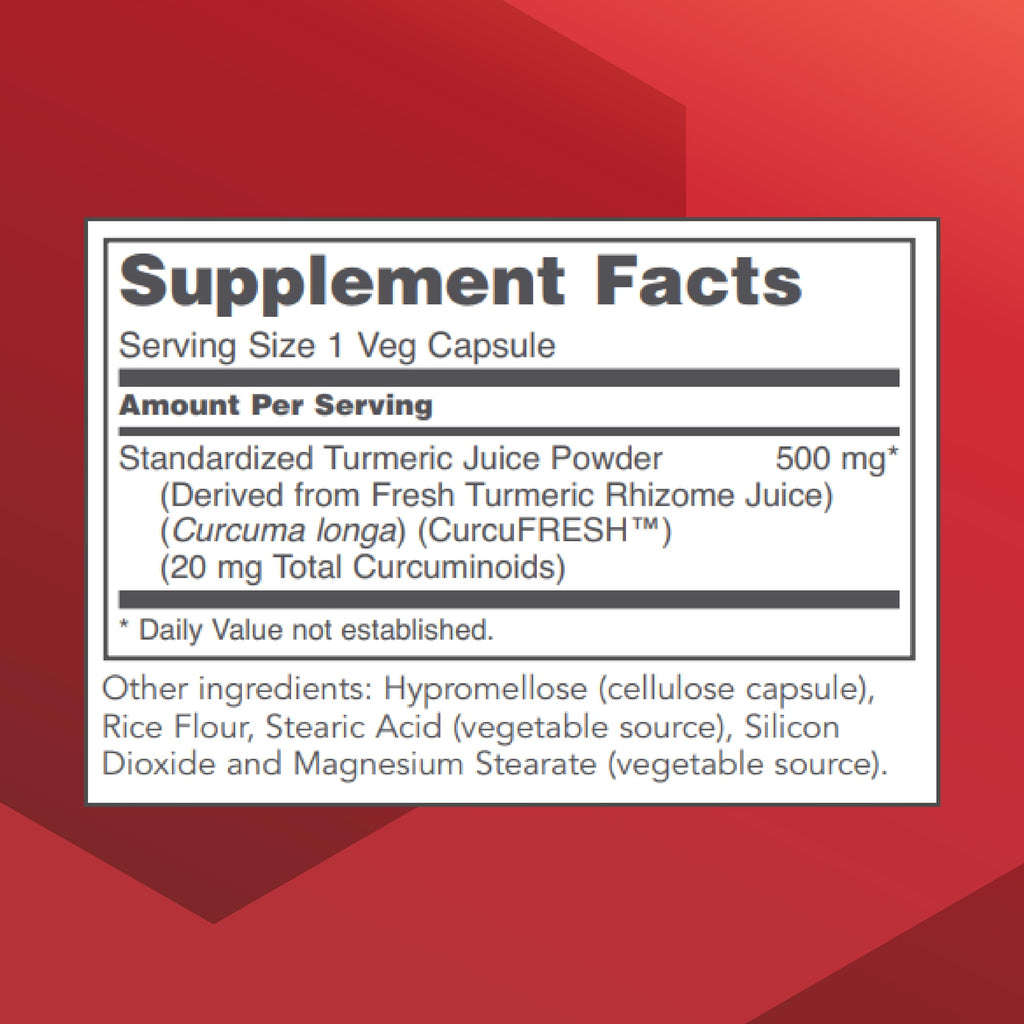 Protocol CurcuFRESH - 40x Absorption* - Turmeric Juice Powder - with Curcuminoids - from Curcuma Longa - Vegan & Non-GMO - 60 Veg Capsules
