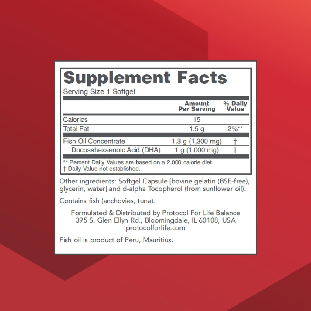 Protocol DHA-1,000 Extra Strength DHA 1,000mg Fish Oil – Brain Health & Support | Easy Digestion | Non-GMO & Halal | 90 Softgels