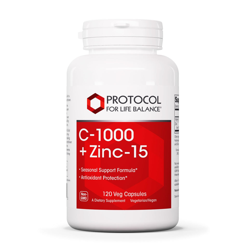 PROTOCOL FOR LIFE BALANCE C-1000 + Zinc-15 - Vitamin C & Zinc Bisglycinate - Immune Support Supplement - Antioxidants Supplement - with Ascorbic Acid - 120 Veg Capsules