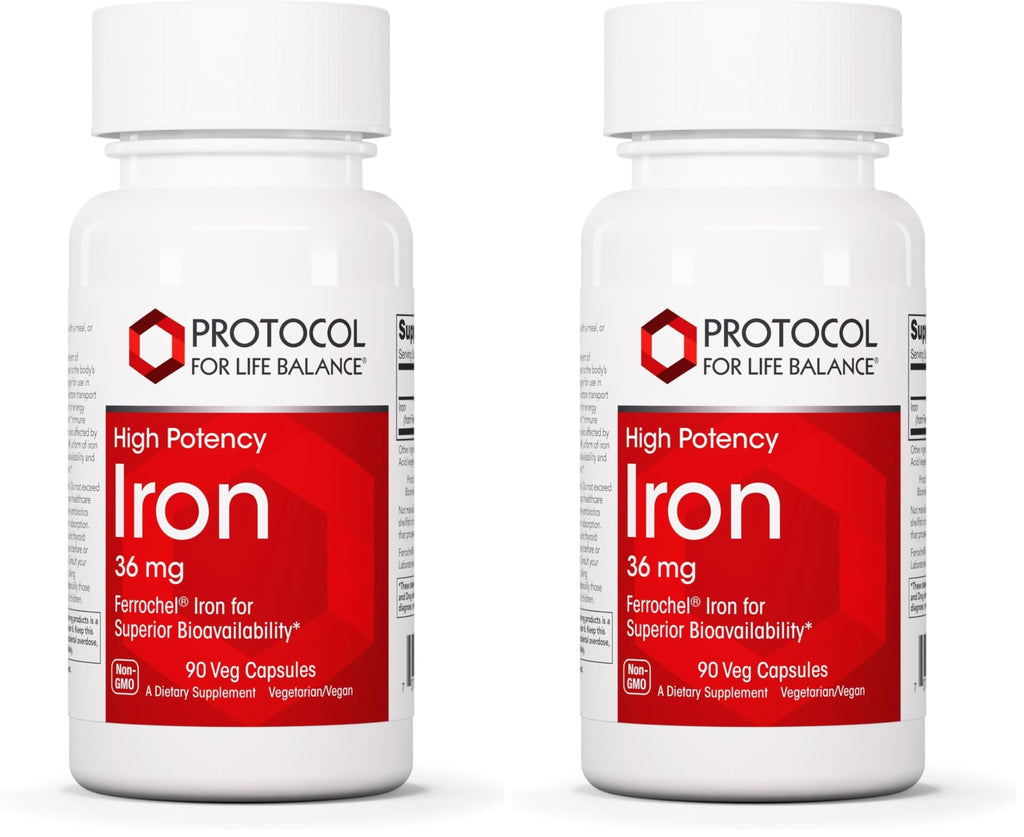 Protocol For Life Balance Iron 36mg - Ferrochel Bioavailable Iron for Energy & Immunity - 90 Veg Capsules (Pack of 2)