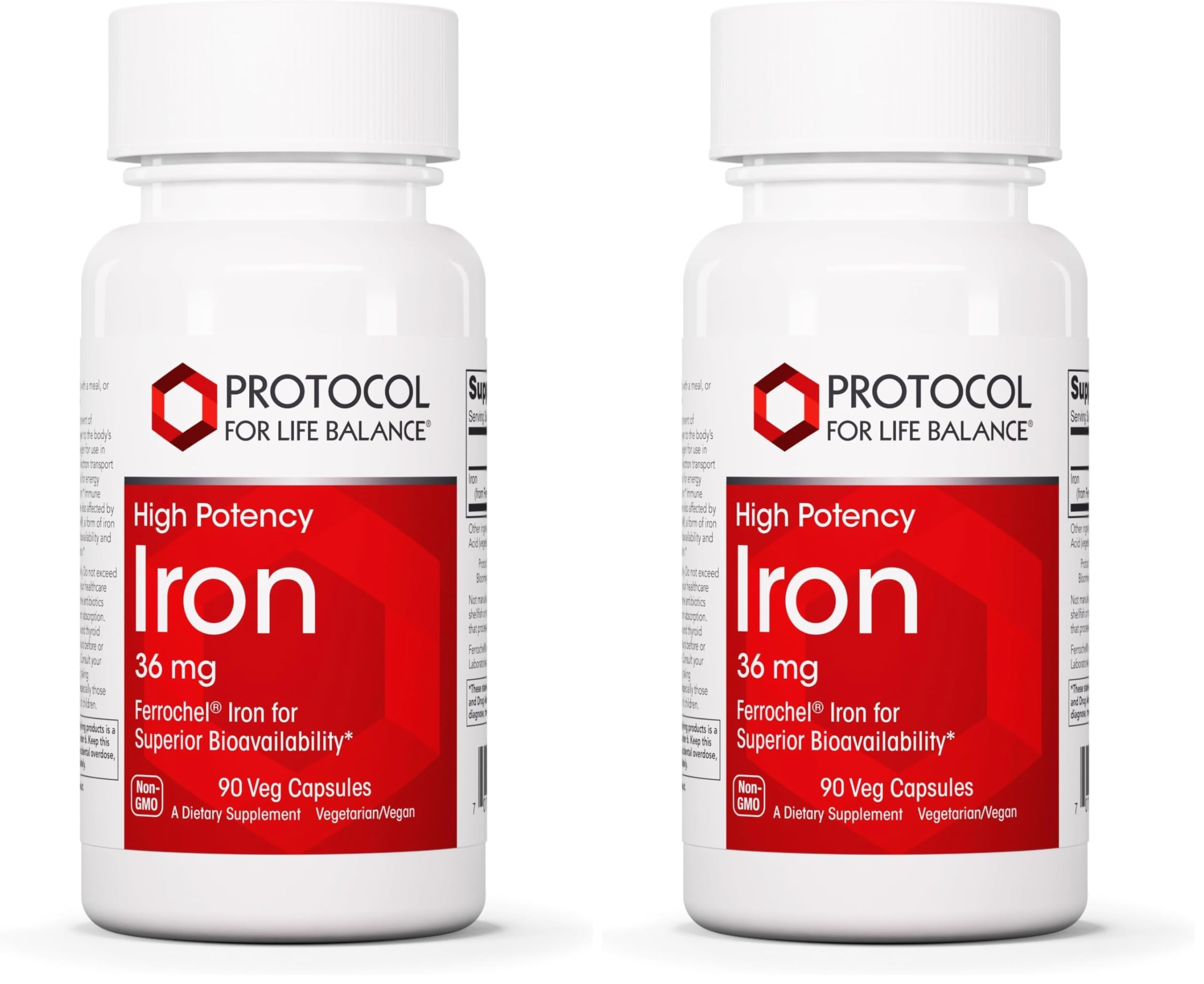 Protocol For Life Balance Iron 36mg - Ferrochel Bioavailable Iron for Energy & Immunity - 90 Veg Capsules (Pack of 2)