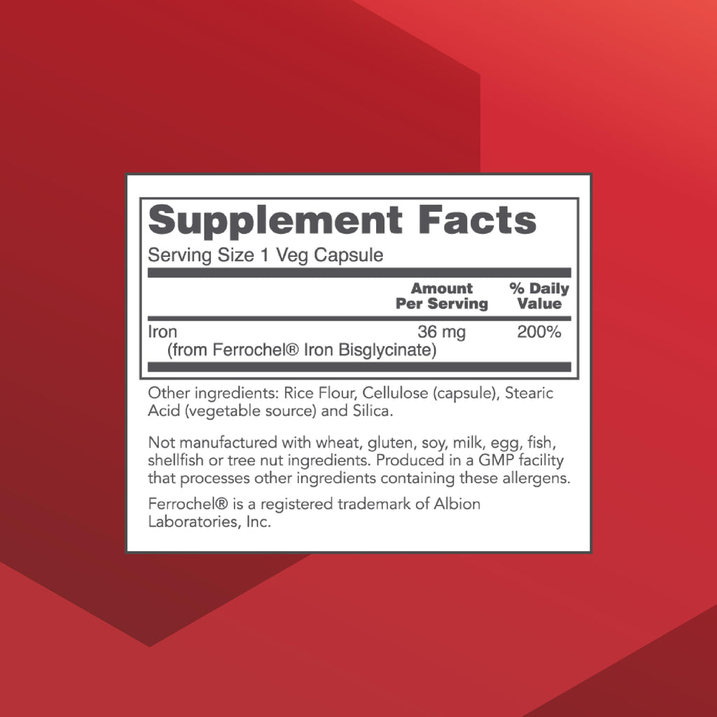 Protocol For Life Balance Iron 36mg - Ferrochel Bioavailable Iron for Energy & Immunity - 90 Veg Capsules (Pack of 2)