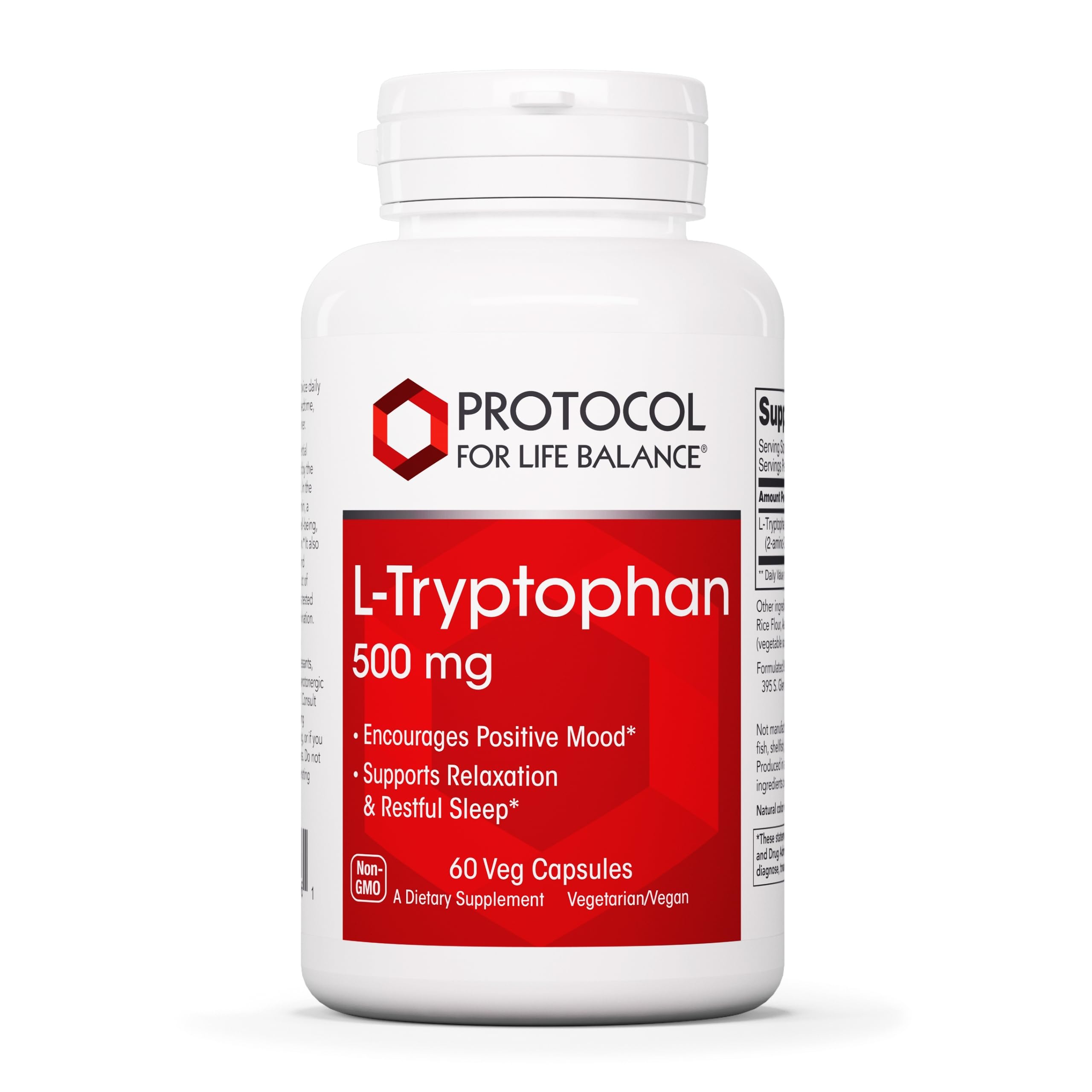 L-Tryptophan 500mg - Stress Relief & Relaxation | Protocol for Life Balance 60 Veg Caps