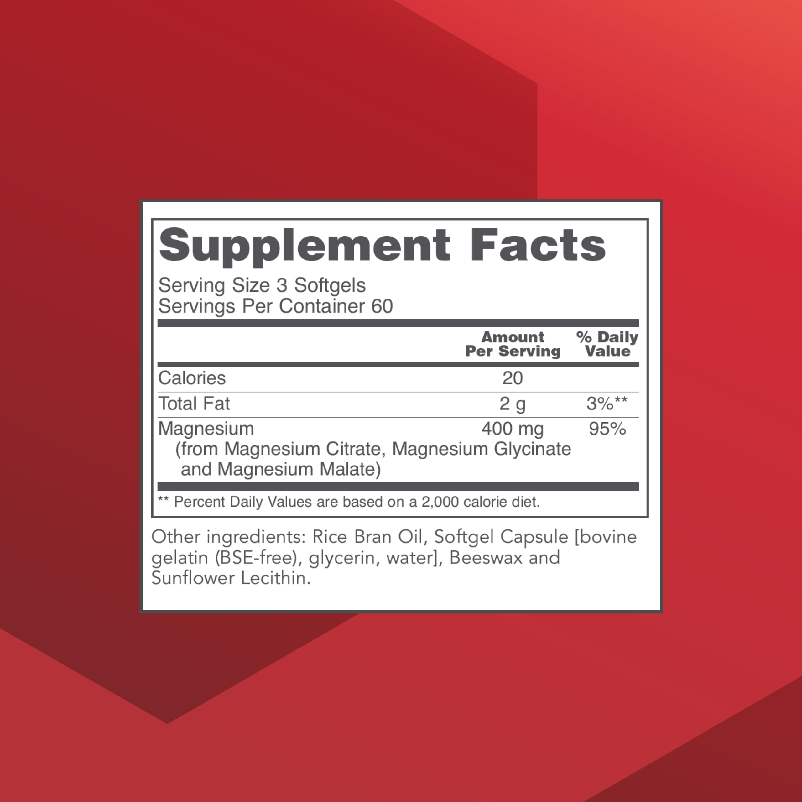 Magnesium Citrate Plus Glycinate & Malate — 400 mg Mg per Serving | 180 Softgels