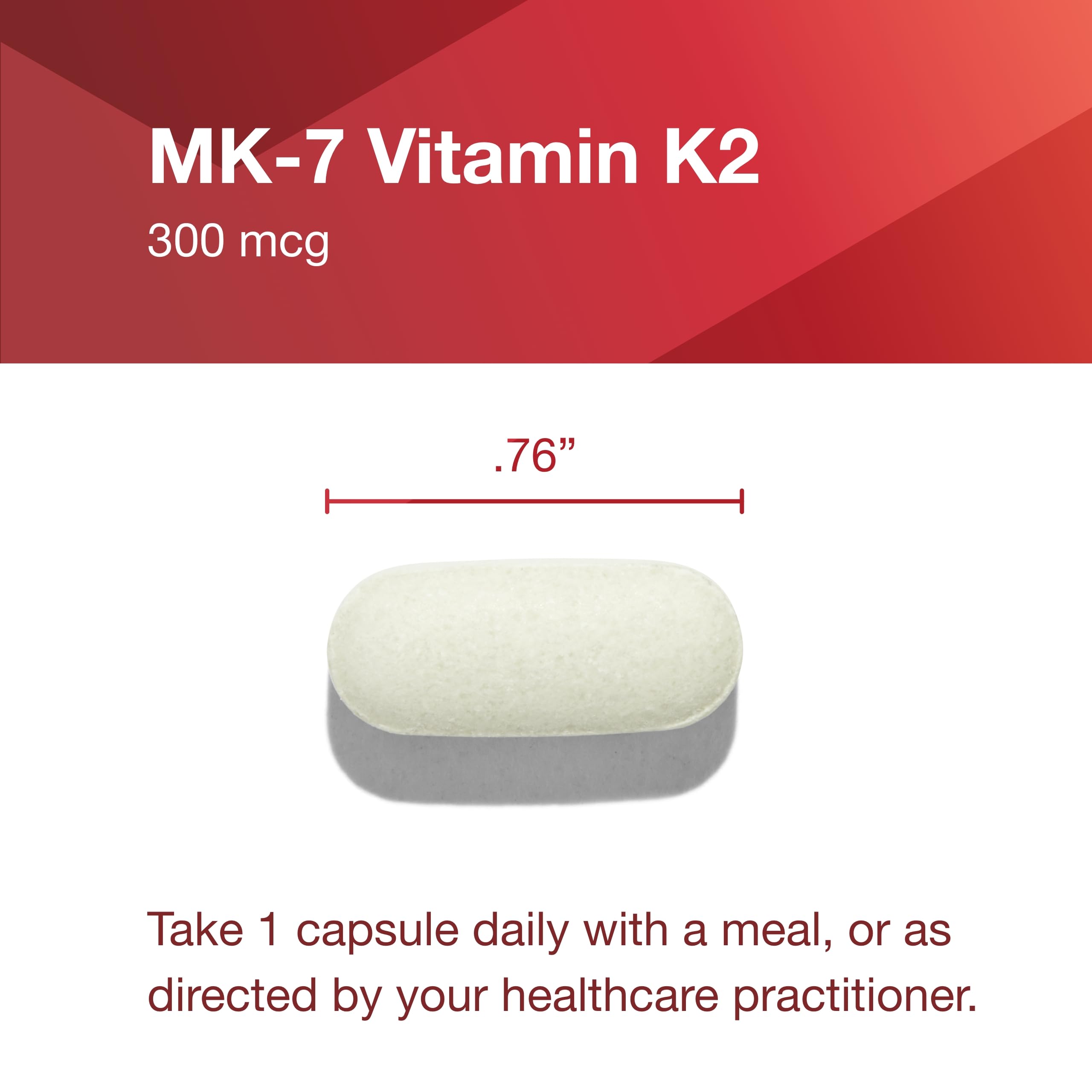 Protocol For Life Balance MK-7 Vitamin K2 300mcg - Extra Strength - 60 Veg Capsules (Non-GMO & Vegan)