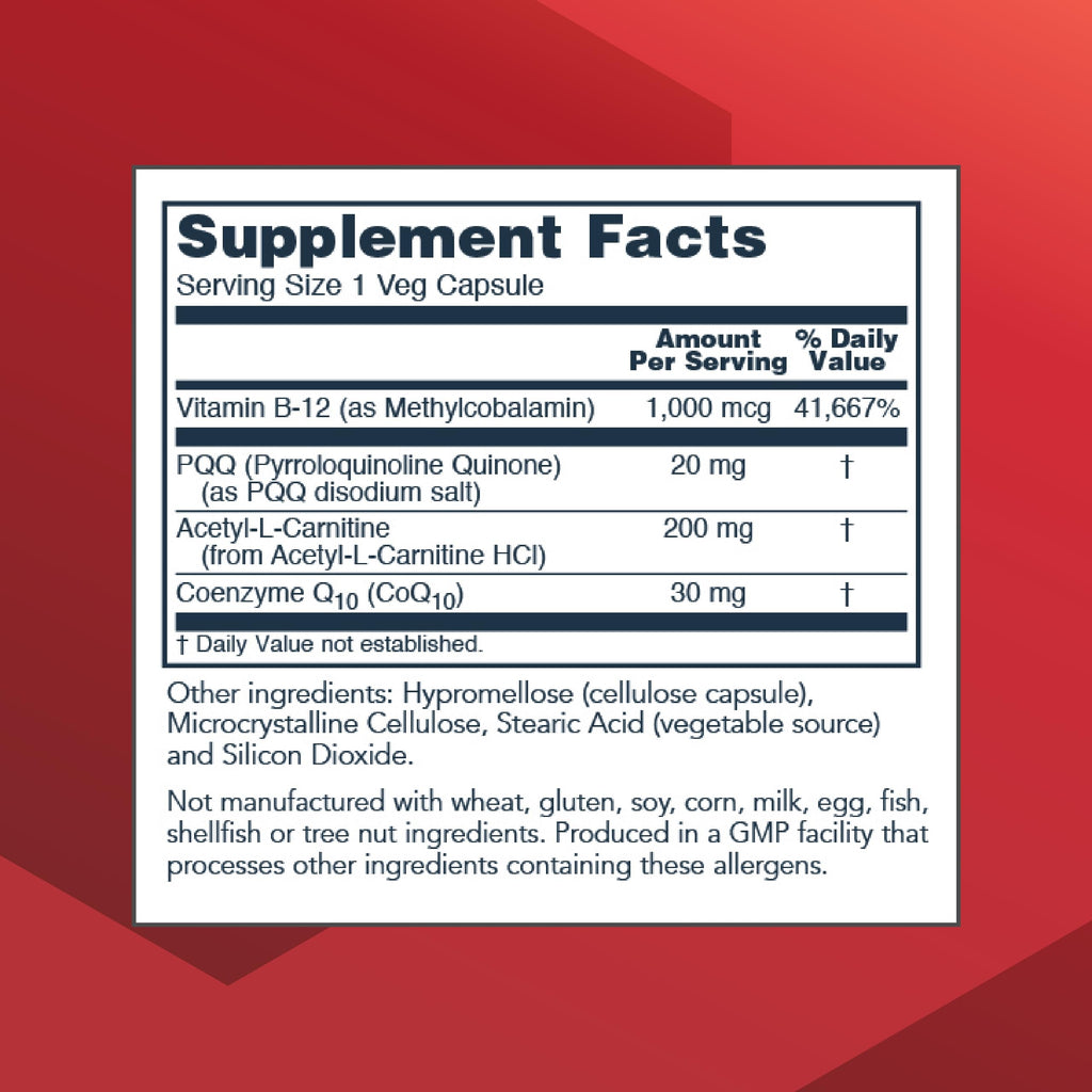 PROTOCOL FOR LIFE BALANCE PQQ Complex – Mitochondrial Health, CoQ10 & L-Carnitine – B Vitamins – 30 Veg Caps