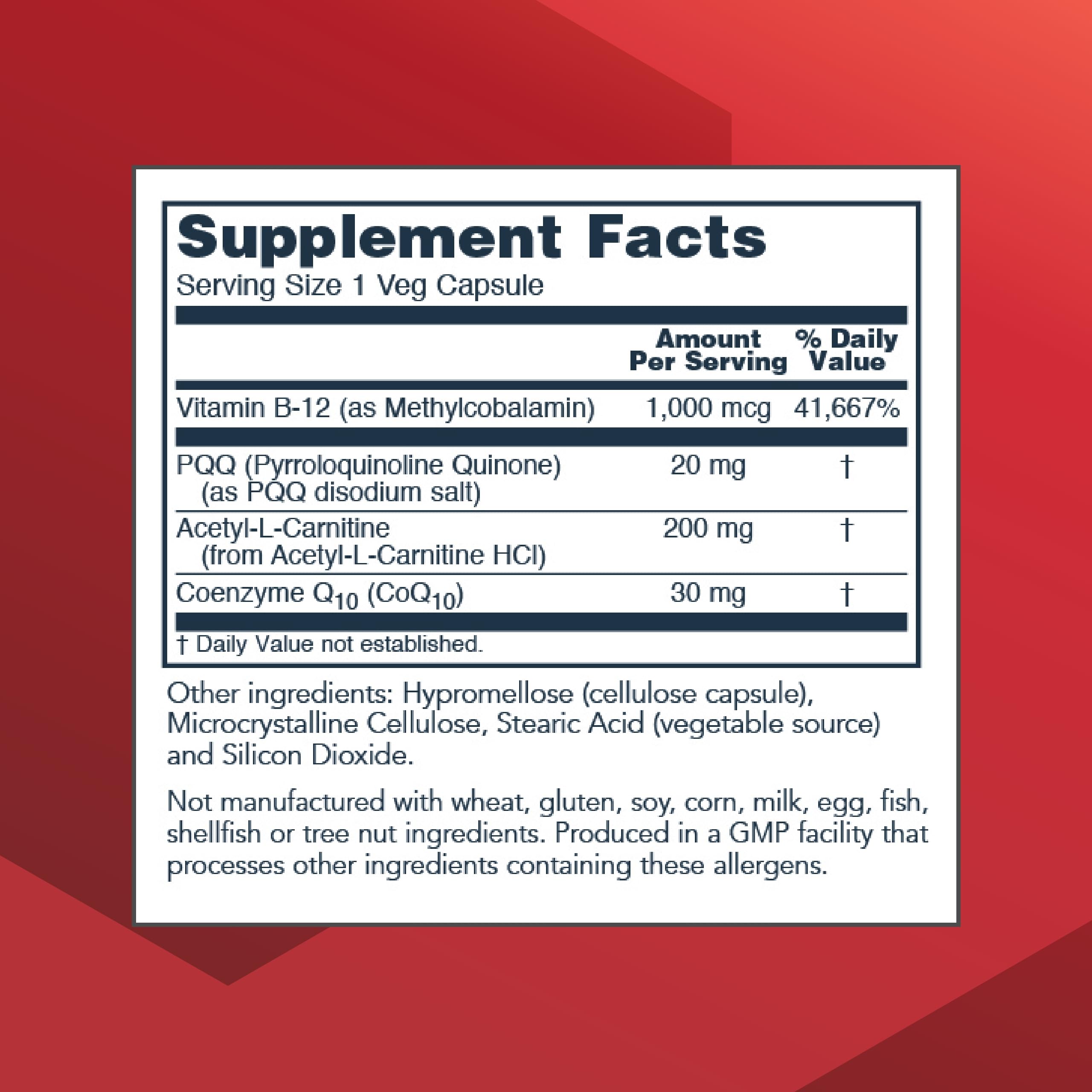 PROTOCOL FOR LIFE BALANCE PQQ Complex – Mitochondrial Health, CoQ10 & L-Carnitine – B Vitamins – 30 Veg Caps