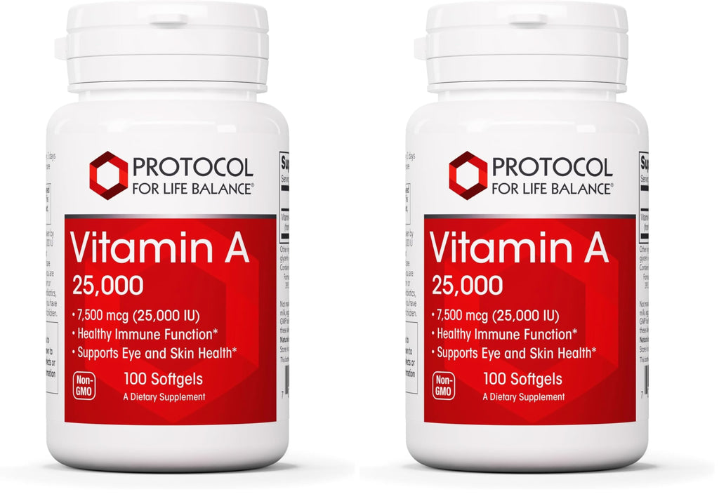 Vitamin A 25,000 IU - Eye & Immune Health | Protocol For Life Balance | 100 Softgels (2-Pack)