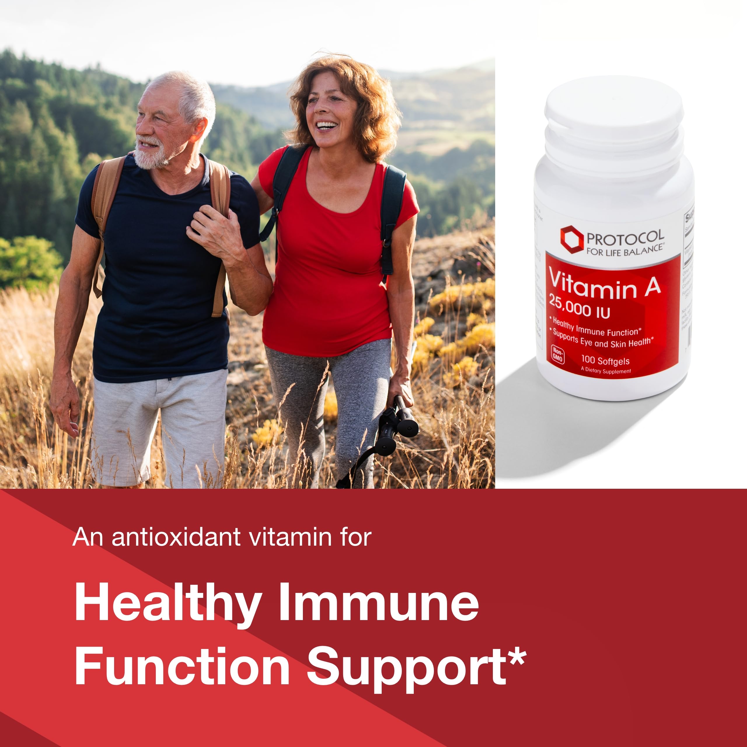 Vitamin A 25,000 IU - Eye & Immune Health | Protocol For Life Balance | 100 Softgels (2-Pack)