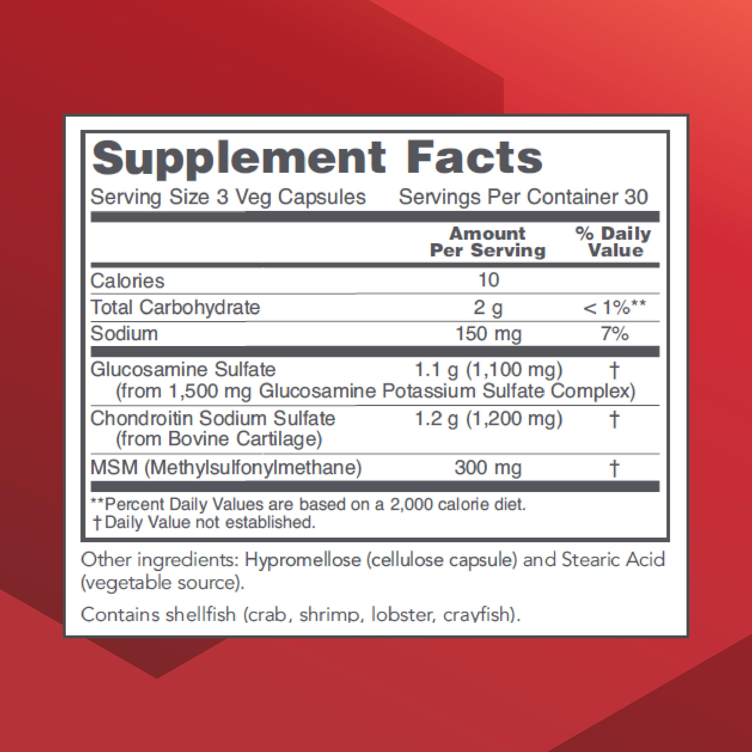 Protocol Glucosamine & Chondroitin with MSM - Joint Support* - 90 Veg Caps - Non-GMO & Dairy Free