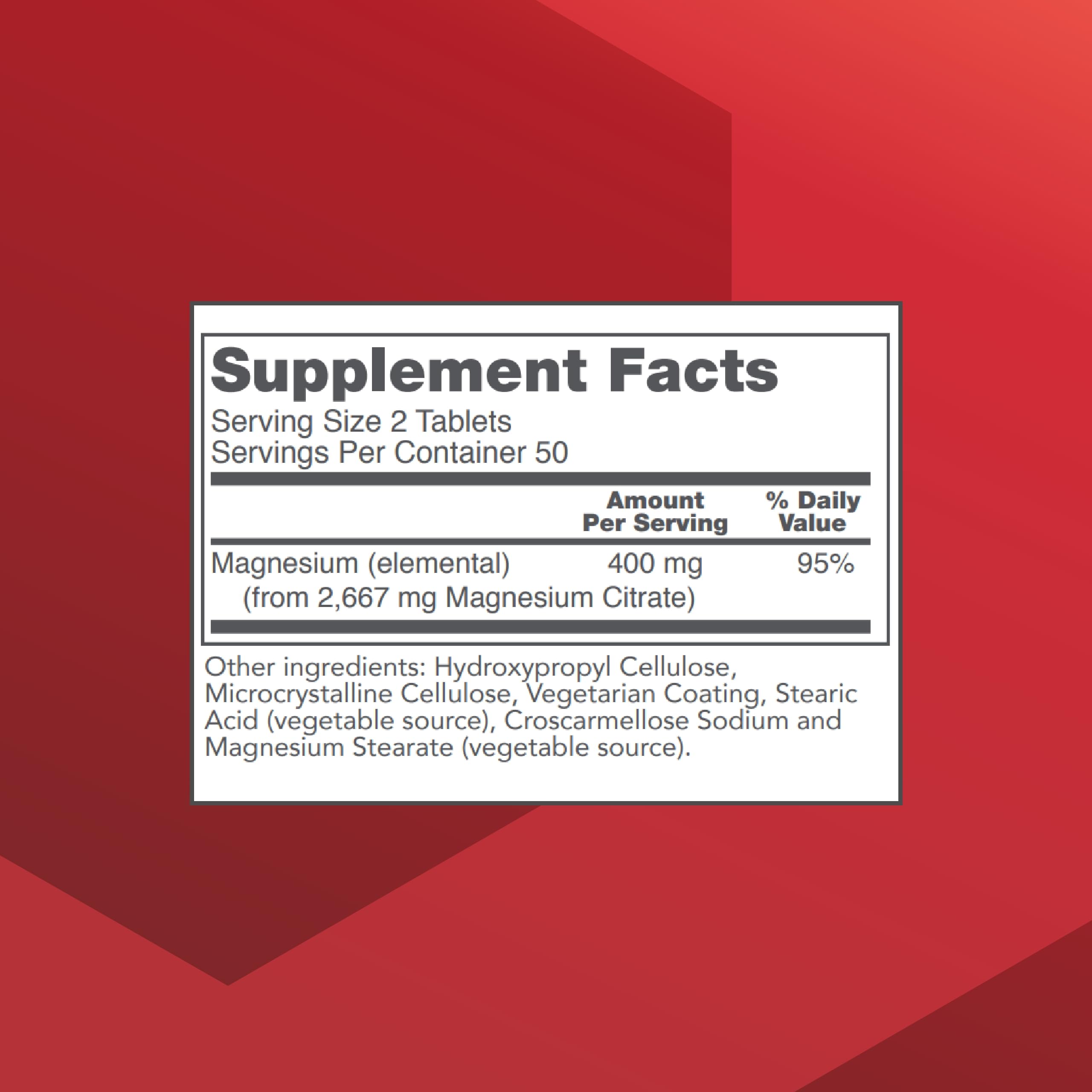 Magnesium Citrate 400mg – Heart Health & Bone Support | Protocol for Life Balance | 100 Tabs