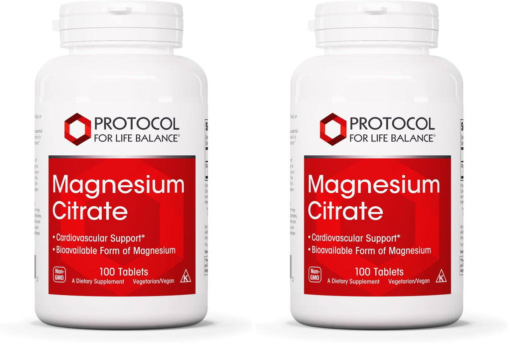 Magnesium Citrate 400mg – Heart Health & Bone Support | Protocol for Life Balance | Vegan, Kosher & Halal | 100 Tabs (Pack of 2)