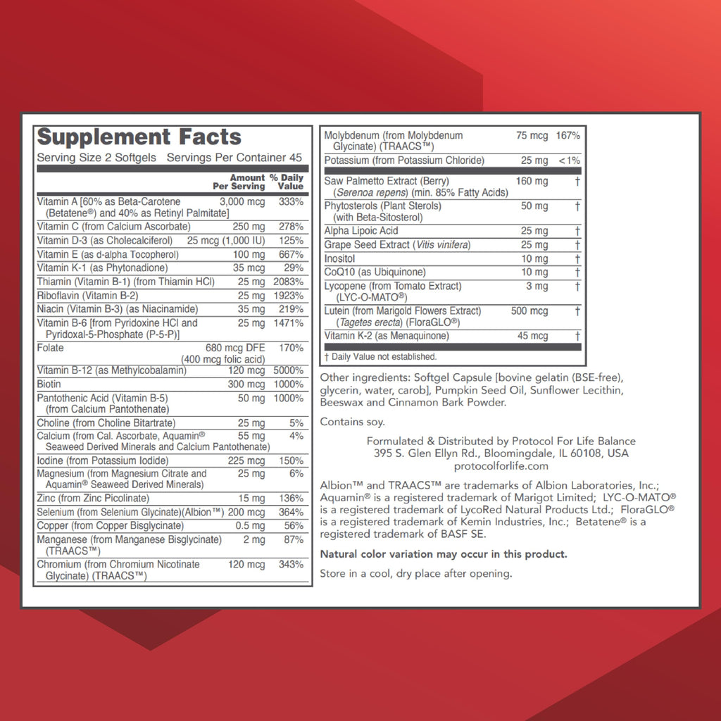 Protocol For Life Balance Ortho Multi Softgels - Men's Prostate Health Multivitamin (90 Softgels)