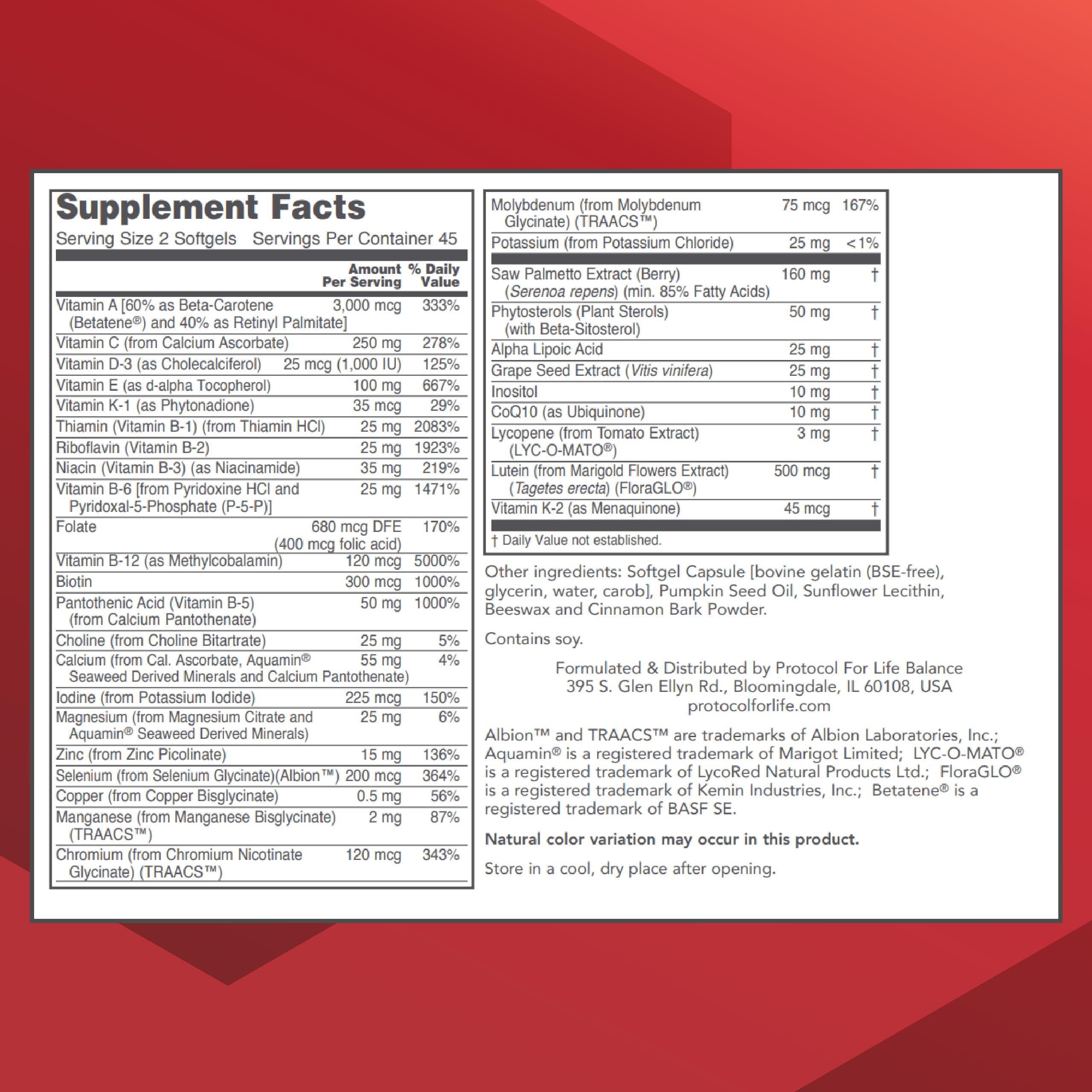 Protocol For Life Balance Ortho Multi Softgels - Men's Prostate Health Multivitamin (90 Softgels)