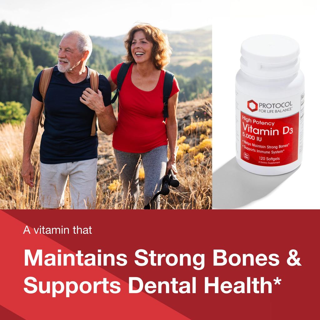 Protocol For Life Balance Vitamin D3 5000 IU Softgels - Supports Calcium Absorption, Bone, Dental Health, Immune, Nervous System & Cognitive Function - 120 Softgels