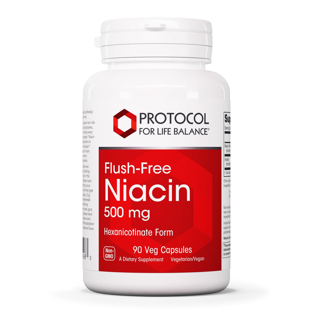 Protocol Niacin 500mg No-Flush Niacin - Vitamin B3 for Energy & Metabolism | 90 Veg Caps | Vegan & Kosher
