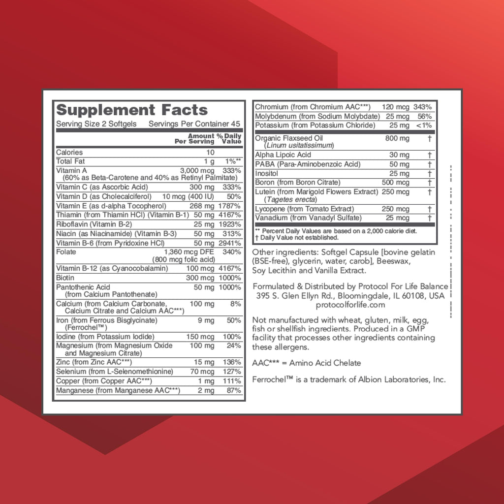Protocol Ortho Multi: Complete Vitamins & Minerals Complex | Egg Free, Keto Friendly | 90 Softgels