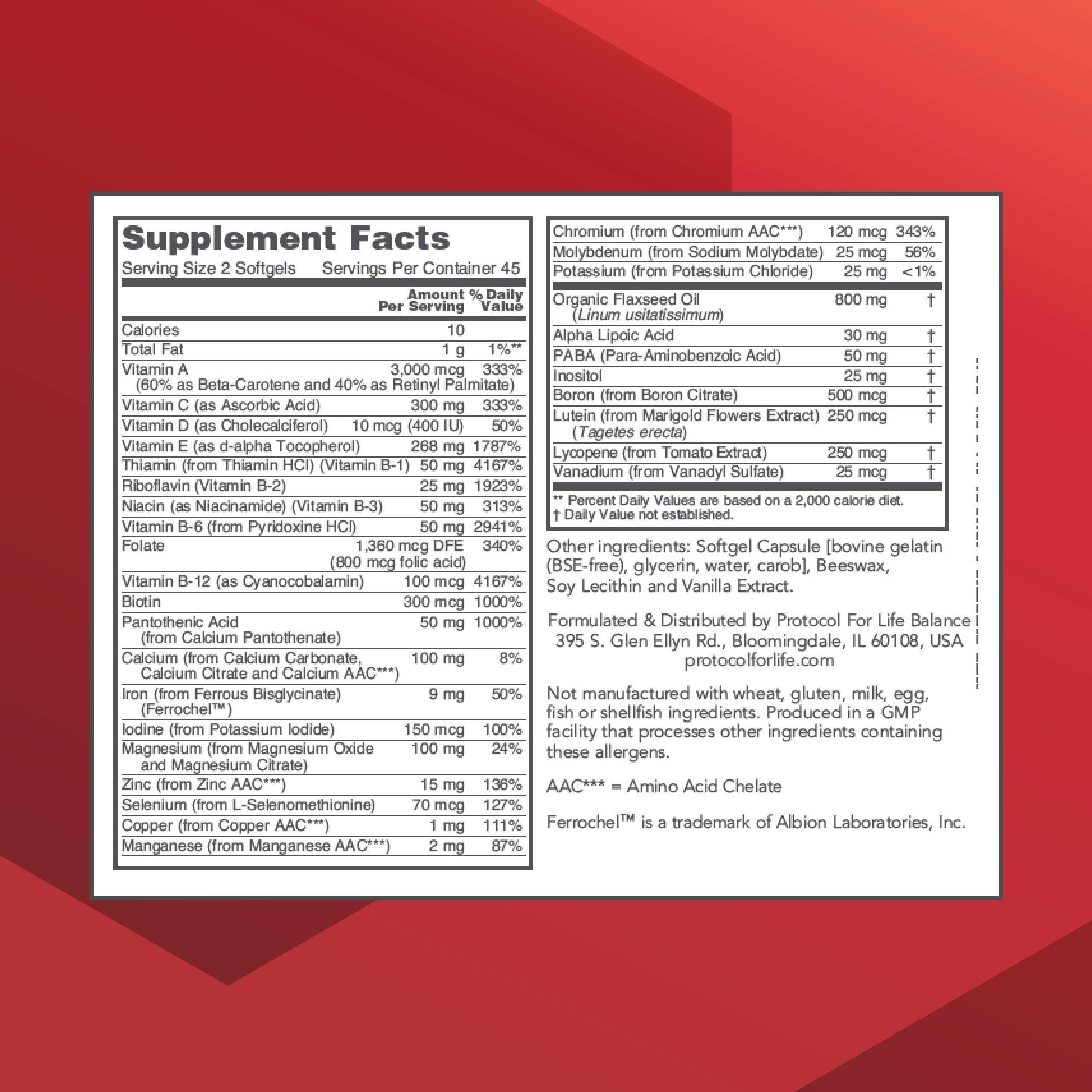 Protocol Ortho Multi: Complete Vitamins & Minerals Complex | Egg Free, Keto Friendly | 90 Softgels