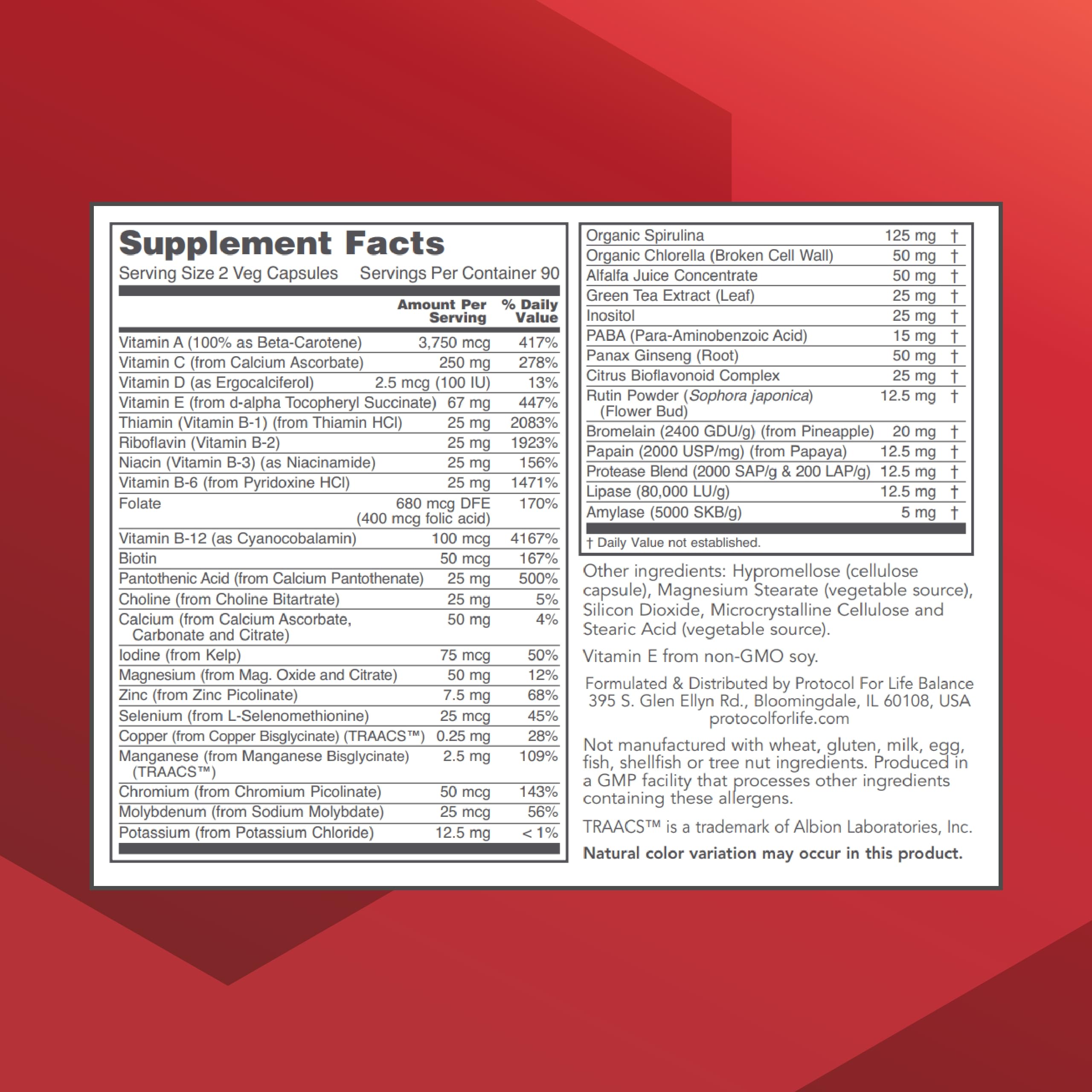 Protocol Ortho Multi Greens – Multivitamin with Green Superfoods, Iron Free (180 Veg Caps)