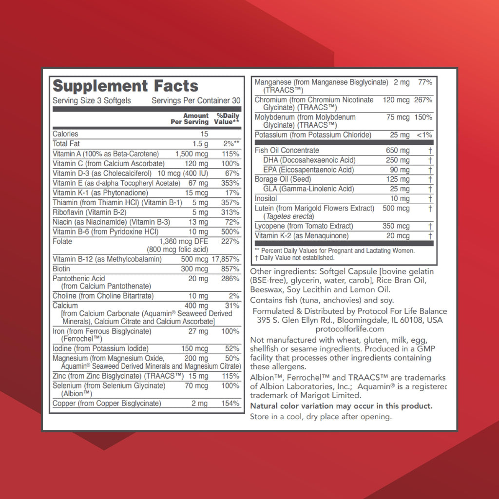 Protocol Pre-Natal DHA Multivitamin - 250 mg DHA - Halal & Dairy Free - 90 Softgels