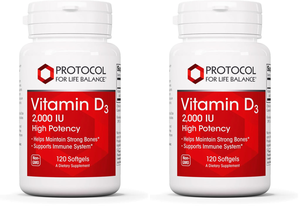 Protocol Vitamin D3 2,000 IU | Immune Support, Healthy Bones & Teeth | 120 Softgels (Pack of 2)