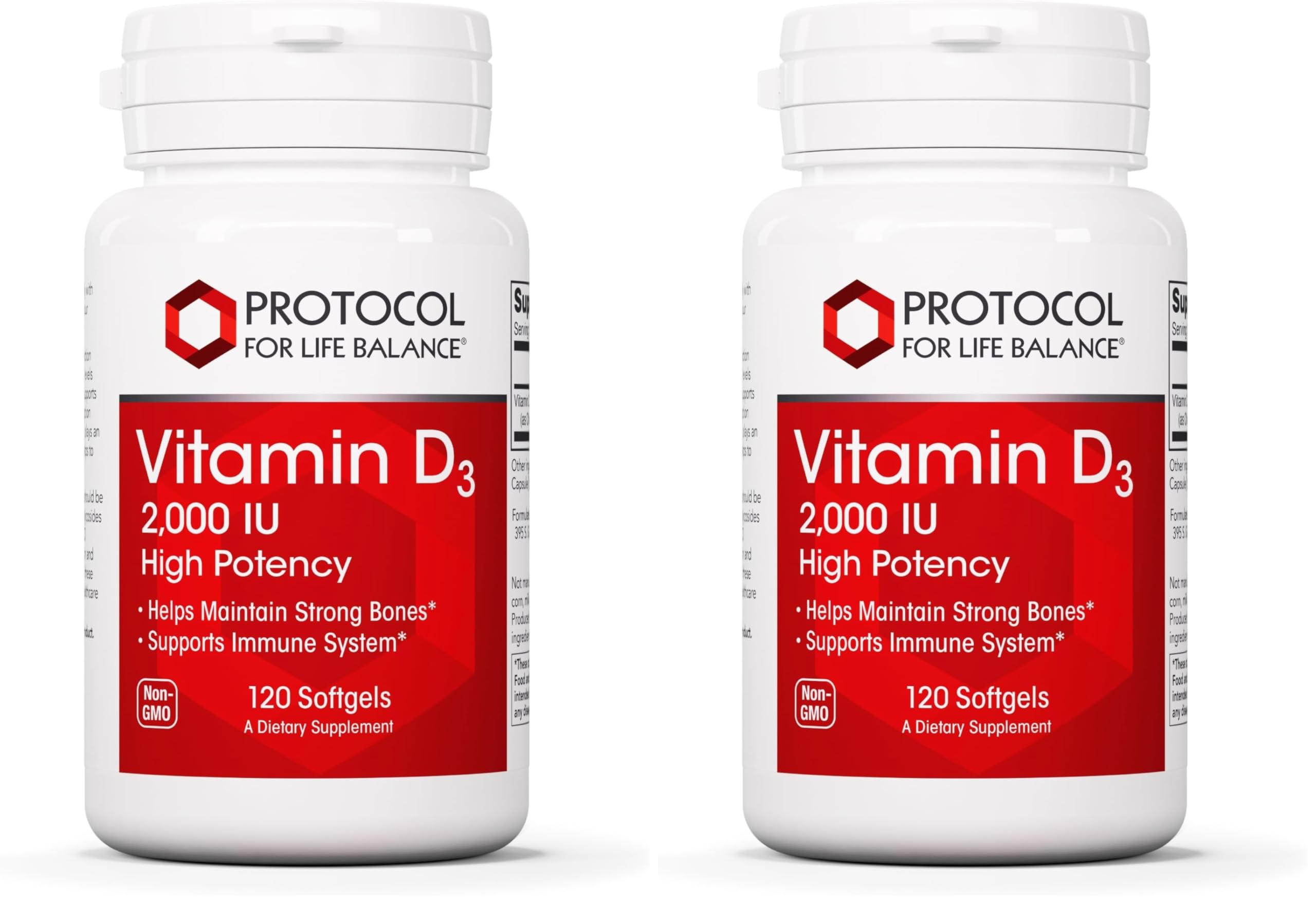 Protocol Vitamin D3 2,000 IU | Immune Support, Healthy Bones & Teeth | 120 Softgels (Pack of 2)