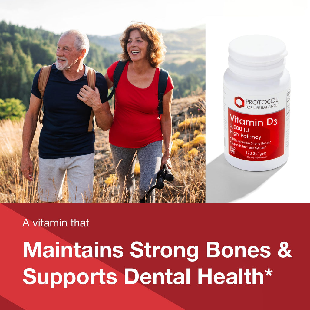 Protocol Vitamin D3 2,000 IU | Immune Support, Healthy Bones & Teeth | 120 Softgels (Pack of 2)