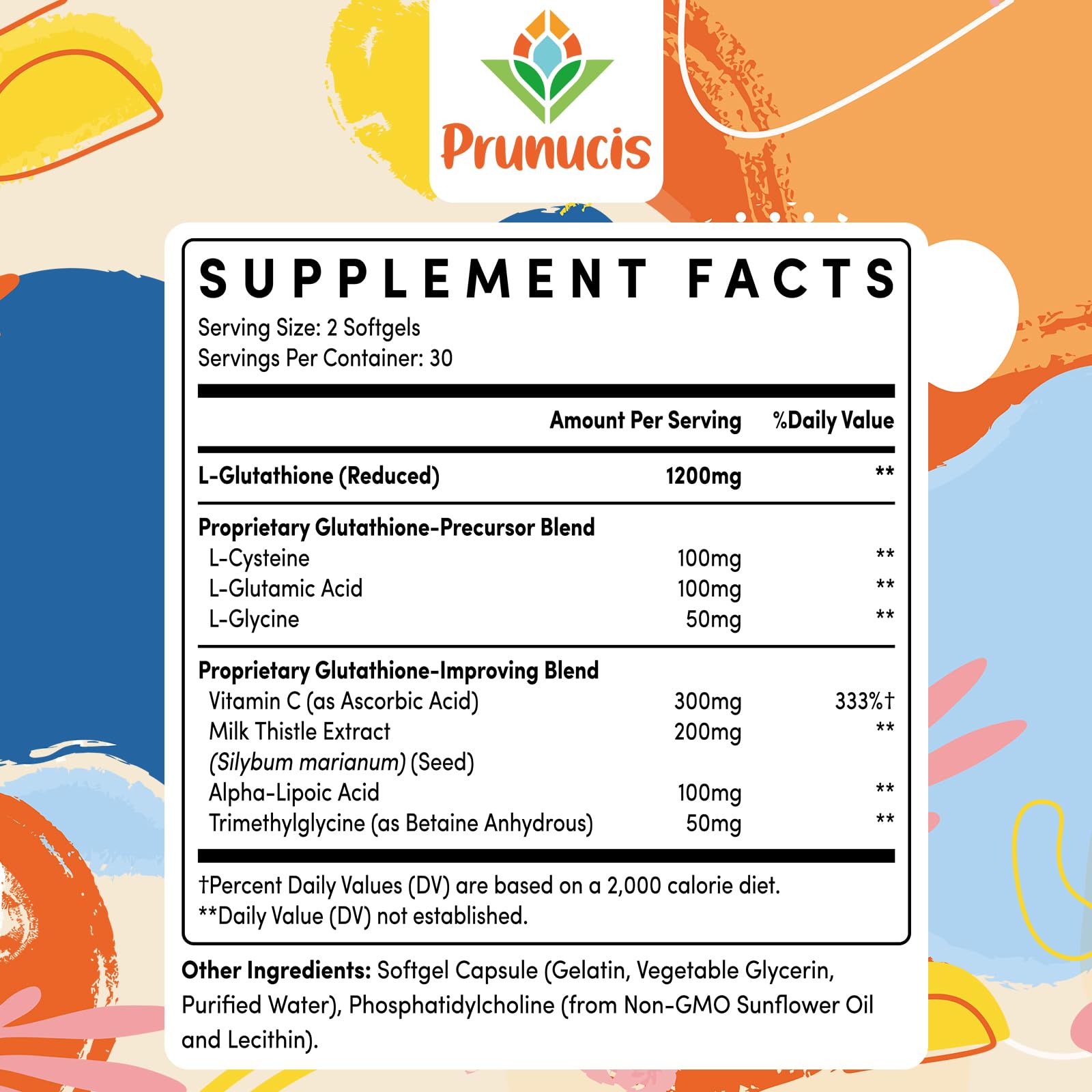 Prunucis 2400MG Liposomal Glutathione with Vitamin C, Milk Thistle & Alpha-Lipoic Acid — 180 Softgels