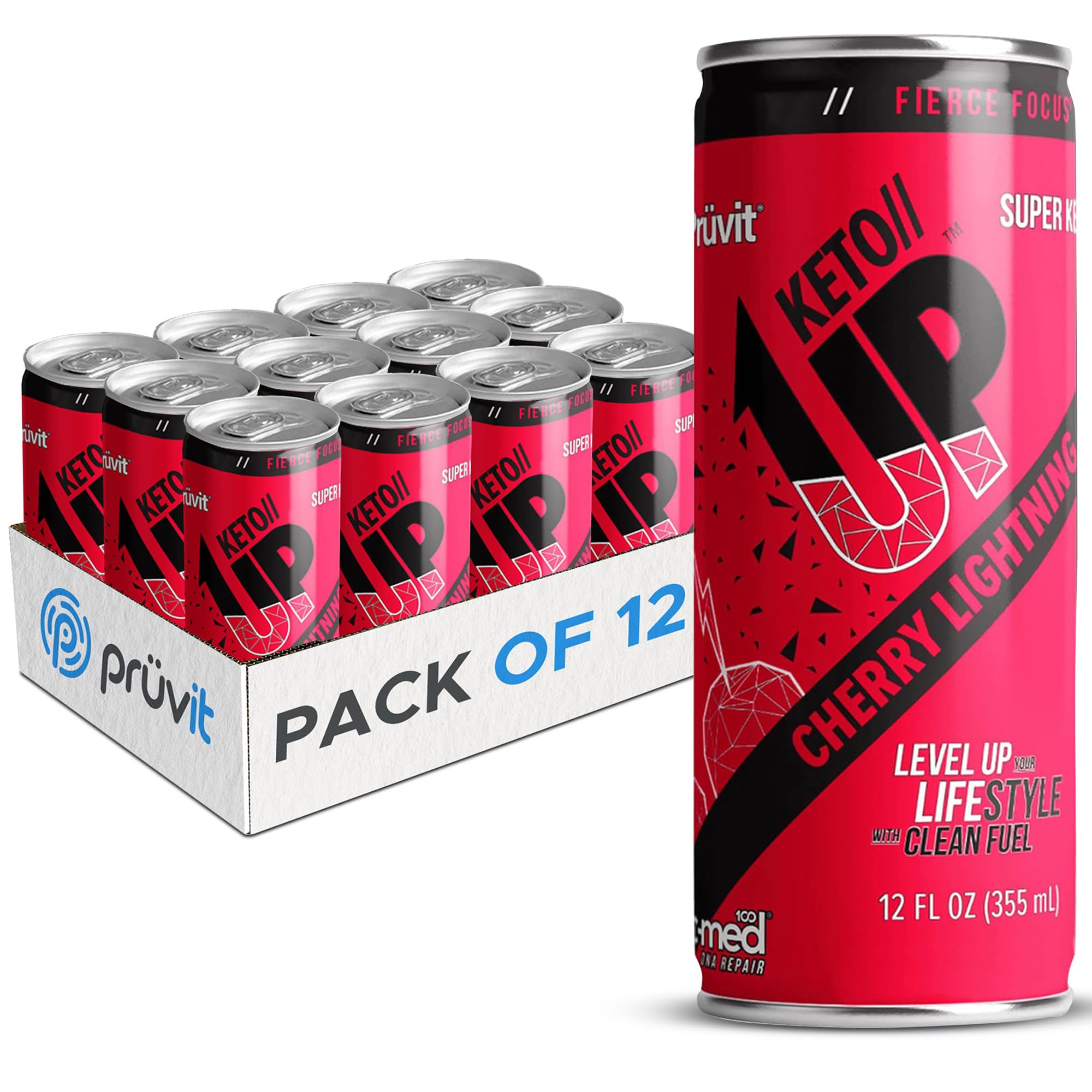 PRÜVIT Cherry Lightning Keto Up Drink – Ready-to-Drink Ketones for Focus (12 Pack)