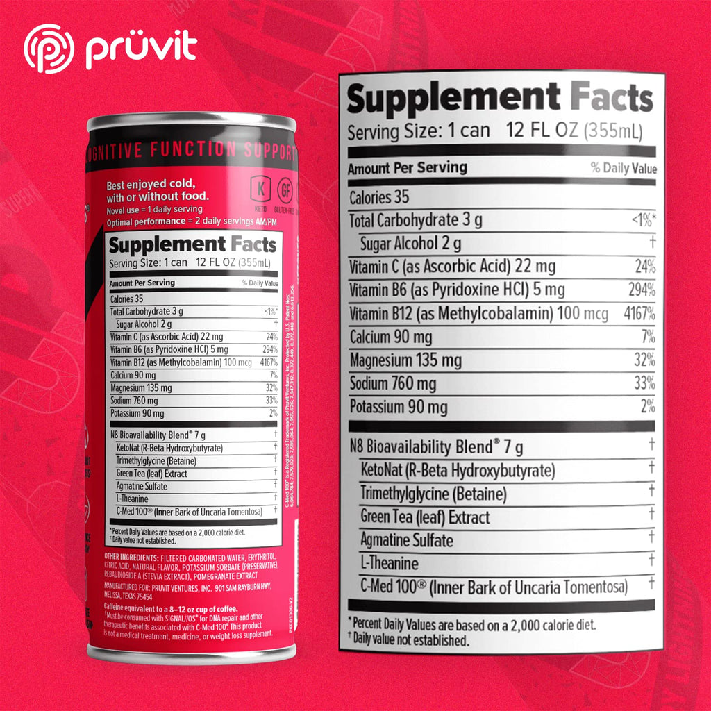 PRÜVIT Cherry Lightning Keto Up Drink – Ready-to-Drink Ketones for Focus (12 Pack)