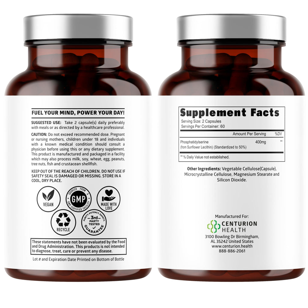 Number One Nutrition Phosphatidylserine 400mg – Sunflower Lecithin, Soy Free, 120 Veg Caps