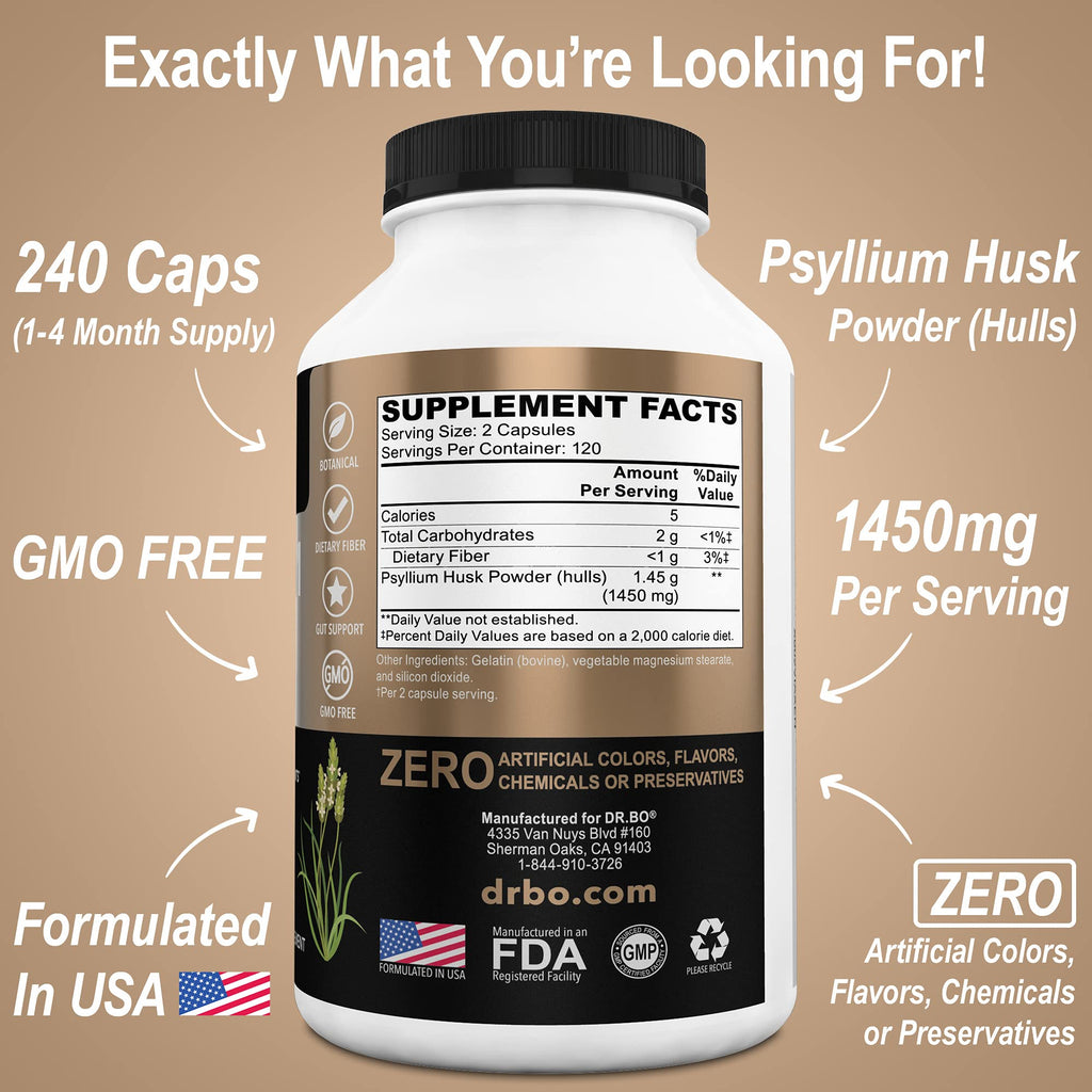 Psyllium Husk Capsule Fiber Supplement for Adults | Constipation Relief