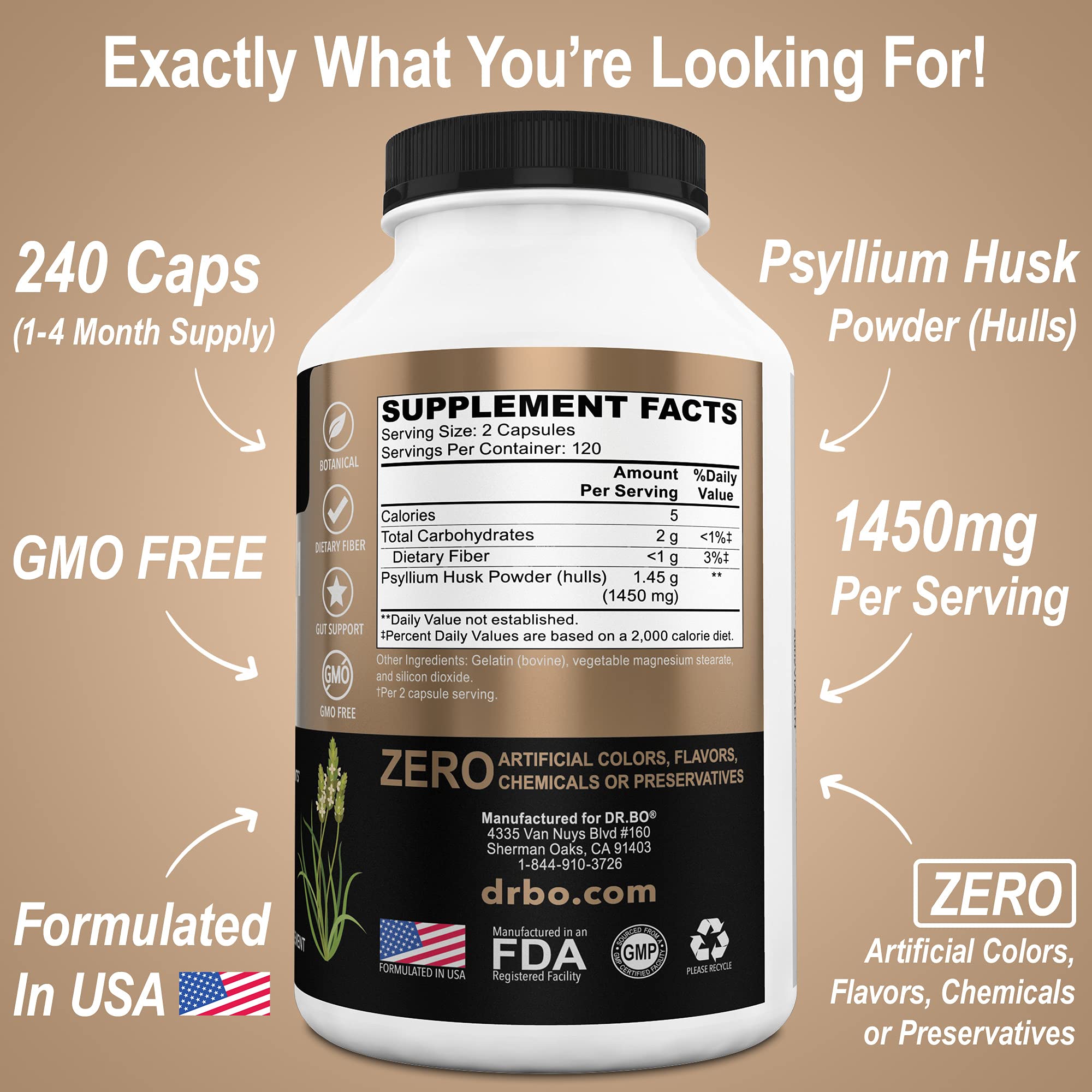 Psyllium Husk Capsule Fiber Supplement for Adults | Constipation Relief