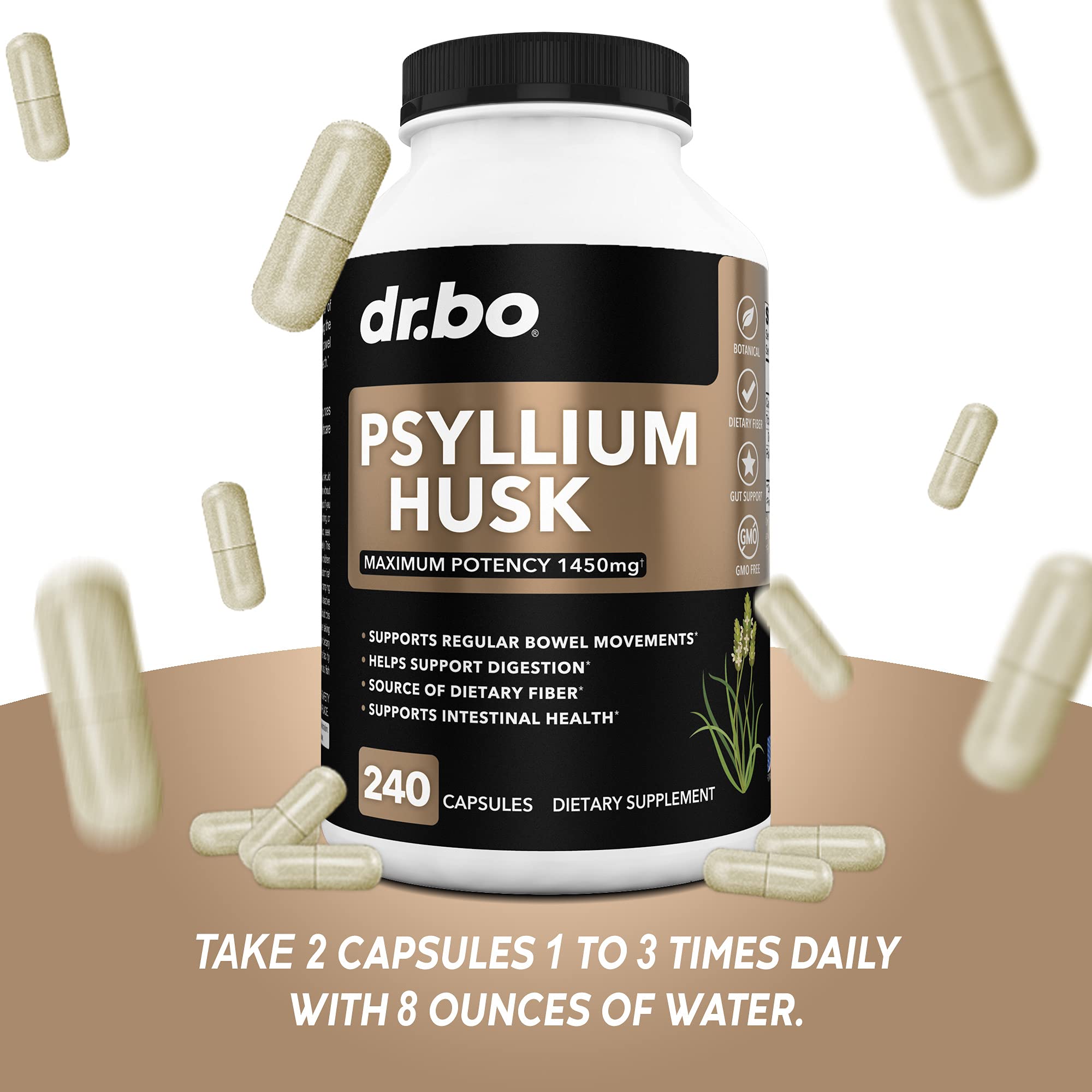 Psyllium Husk Capsule Fiber Supplement for Adults | Constipation Relief