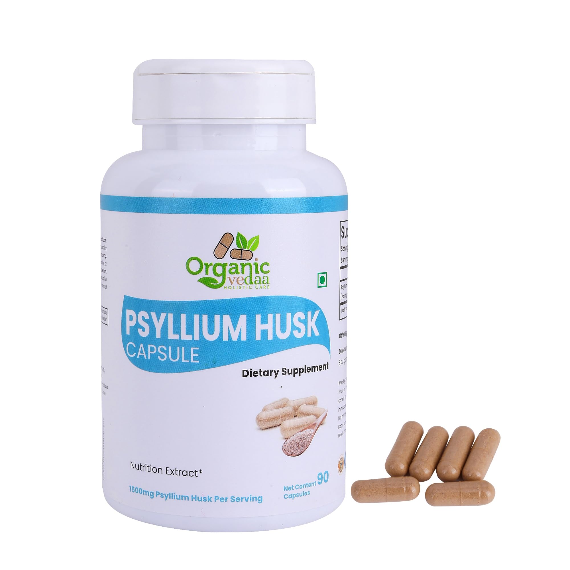 Psyllium Husk Capsules 1500mg | 90 Capsules - Digestive Health & Regularity