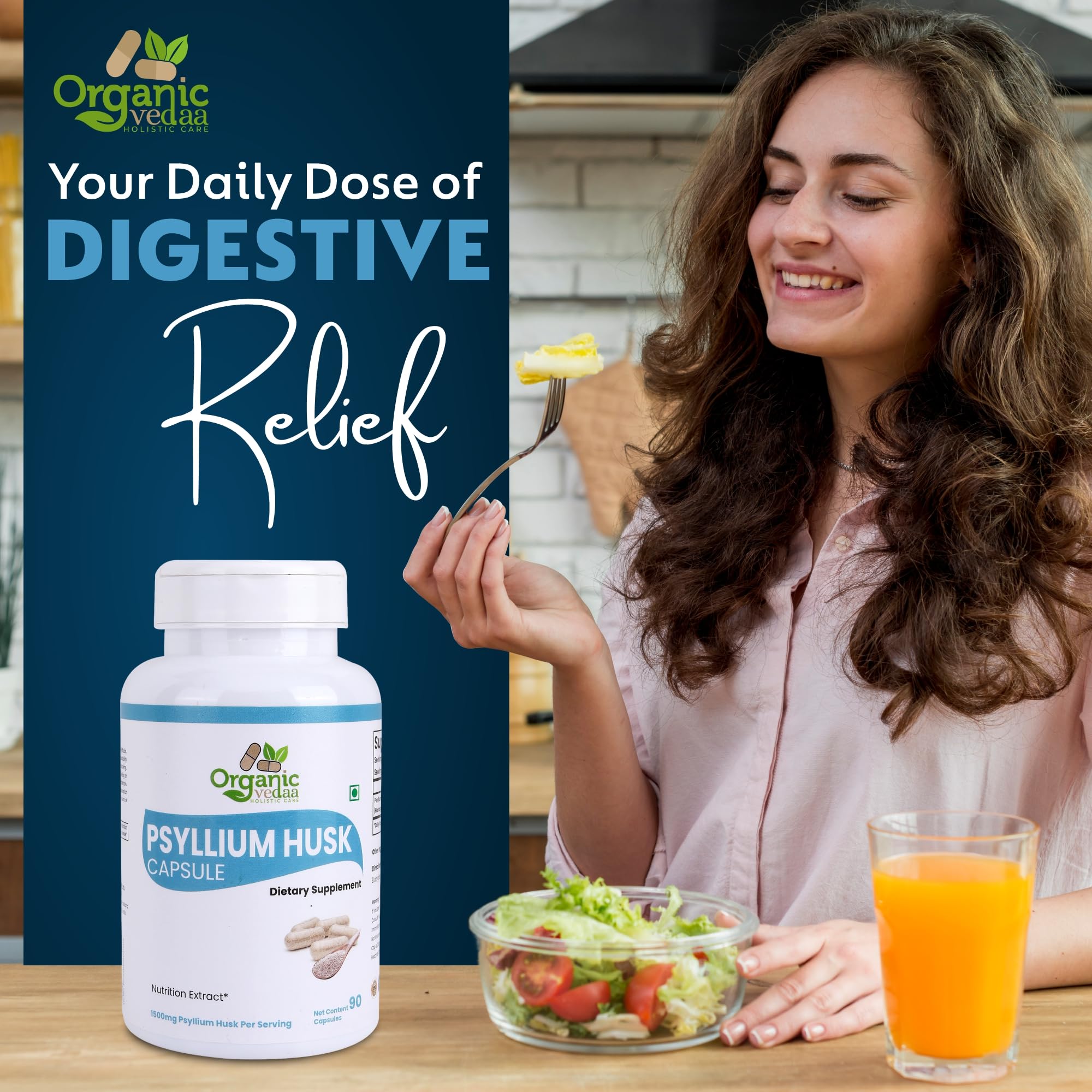 Psyllium Husk Capsules 1500mg | 90 Capsules - Digestive Health & Regularity