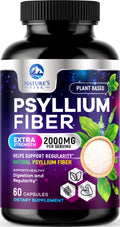 Psyllium Husk Fiber 1500mg – Vegan Prebiotic, Soluble Fiber for Digestive Health | 60 Capsules