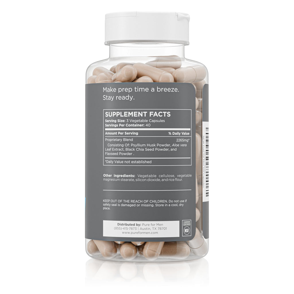 Pure for Men Original Vegan Stay Ready Fiber Supplement – Digestive Health & Regularity, 120 Vegan Capsules
