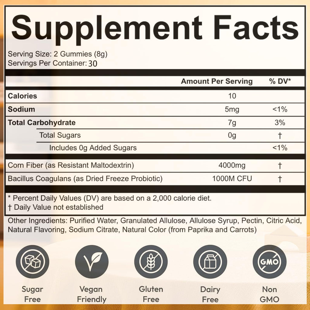 pucges Clean Prebiotic Fiber Gummies for Men – Peach Flavor, Sugar-Free, 60 Count