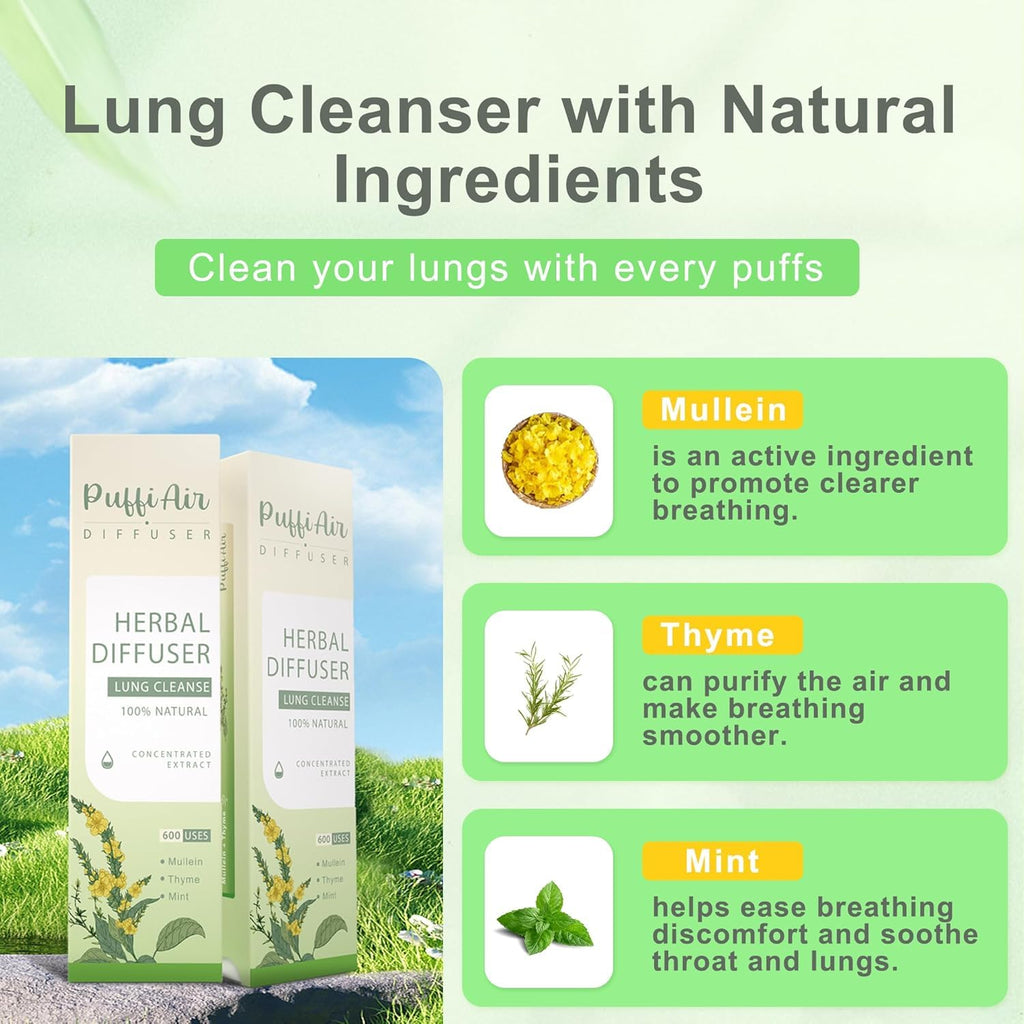 PUFFIAIR Inner Balance Duo Herbal Diffuser Pen Set | Mullein Cleanse Inspired Blend for Daily Reset | Green Purple | 2 Count