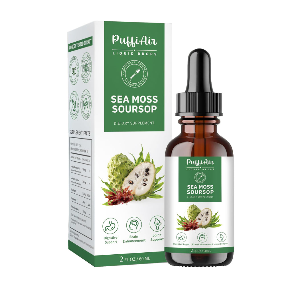 PUFFIAIR Soursop & Sea Moss Liquid Drop – Immune Support & Sleep, 2oz