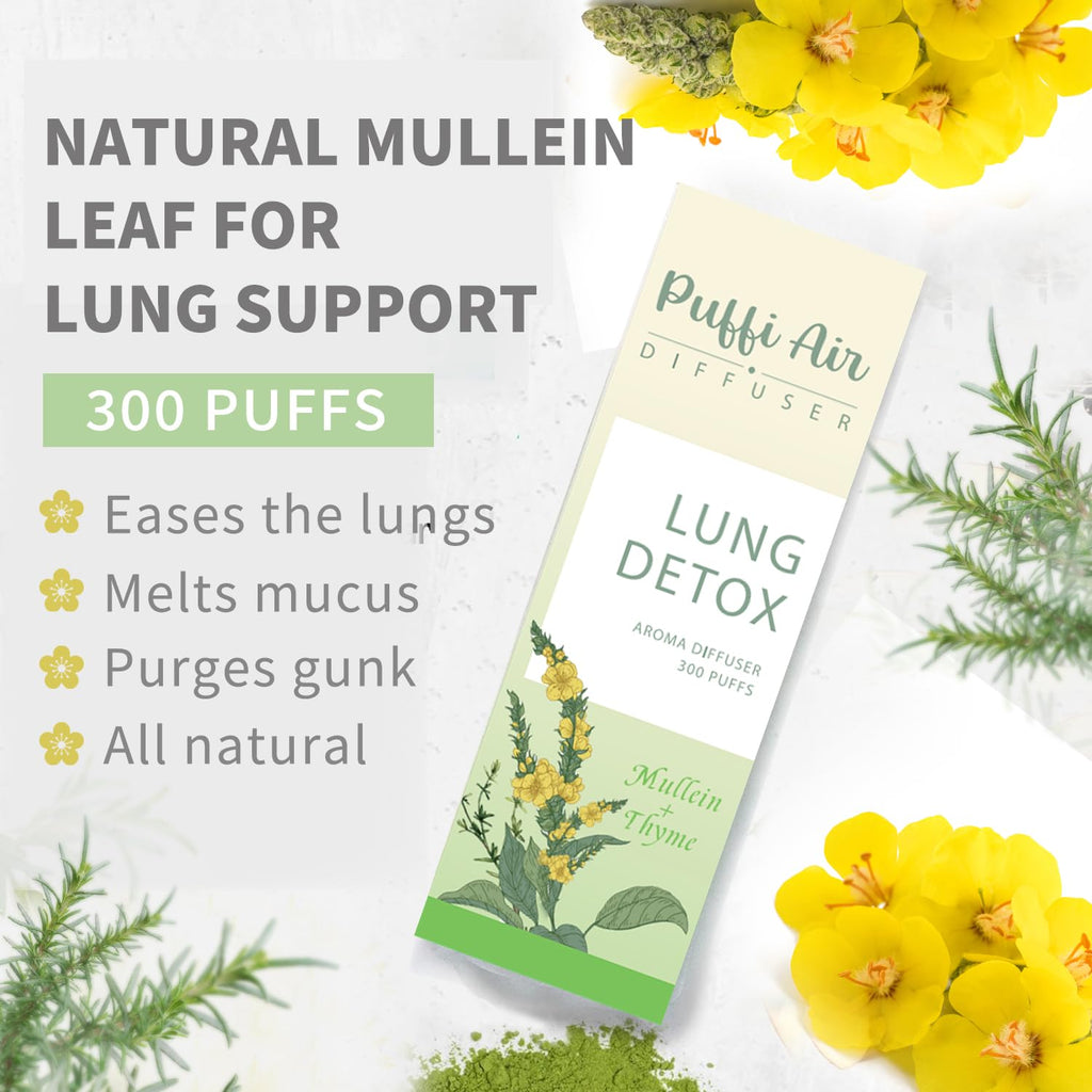 PUFFIAIR Herbal Diffuser – Mullein, Thyme & Mint for Respiratory Comfort | 300 Uses, 2 Packs, 3 Sticks