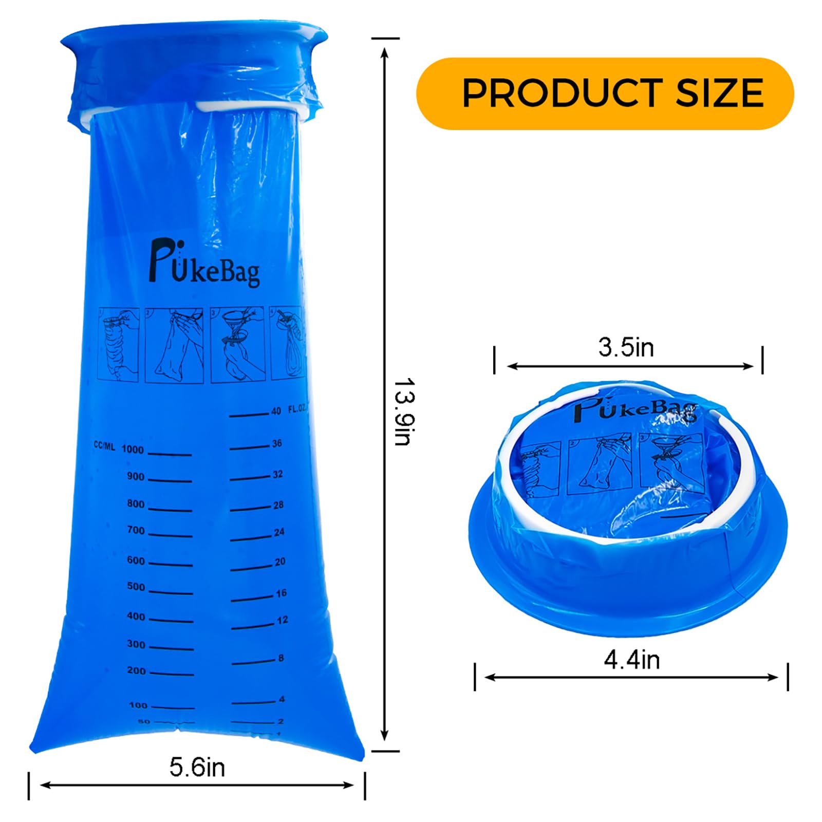 PukeBag Vomit Bags Disposable 1000ml – Leak-Resistant Emesis Bags for Travel