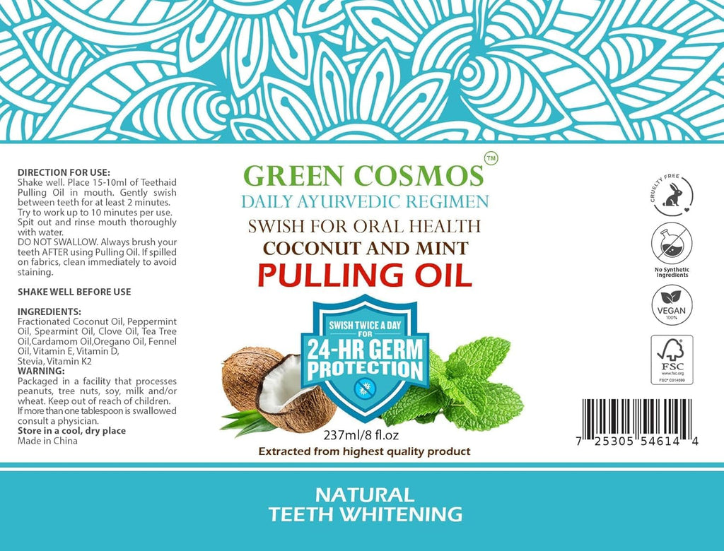 Coconut Mint Pulling Oil Mouthwash 237ml - Ayurvedic, Alcohol & Fluoride Free