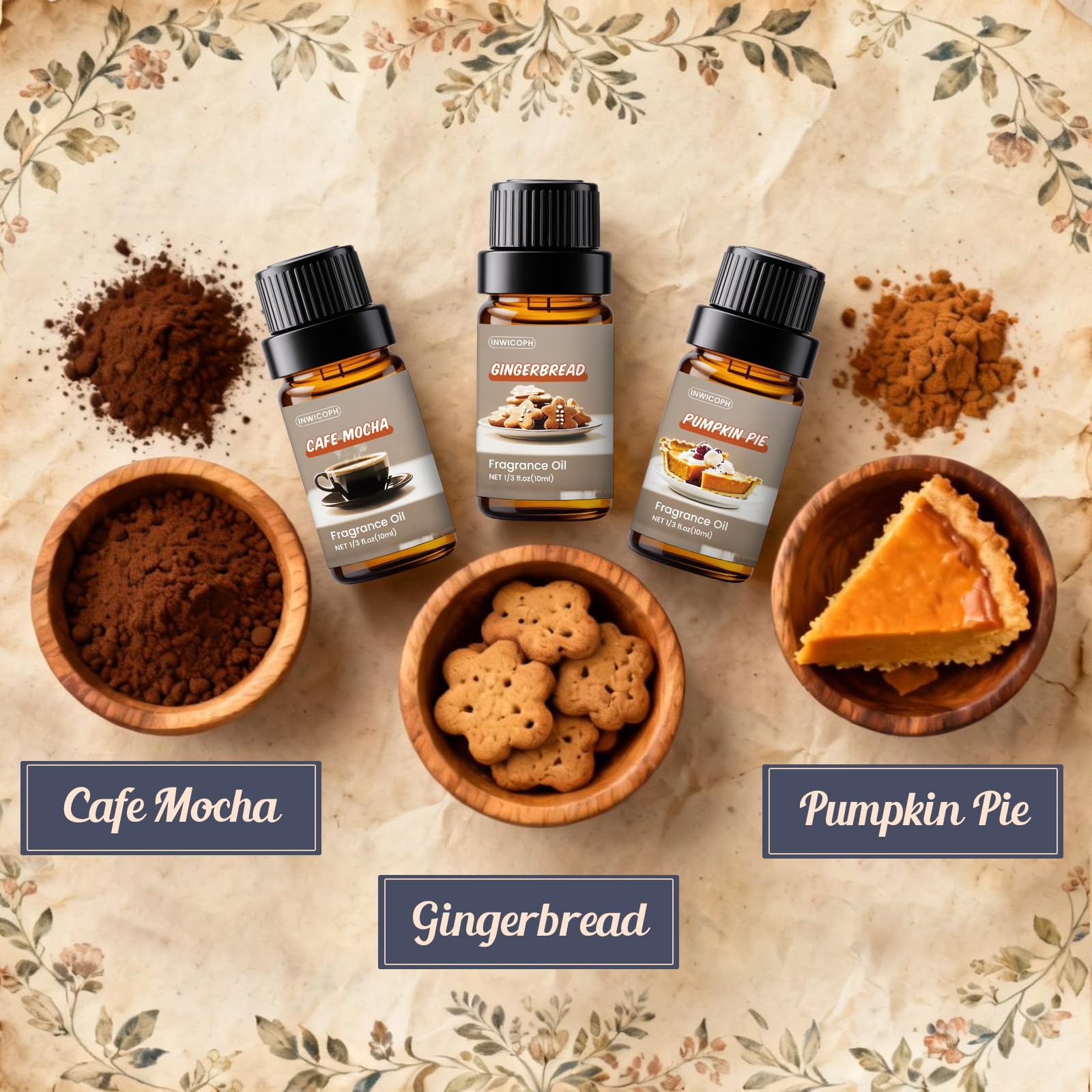 INWICOPH Spice Fragrance Oils Set - 6x10ml for Fall Diffuser and Candle Making