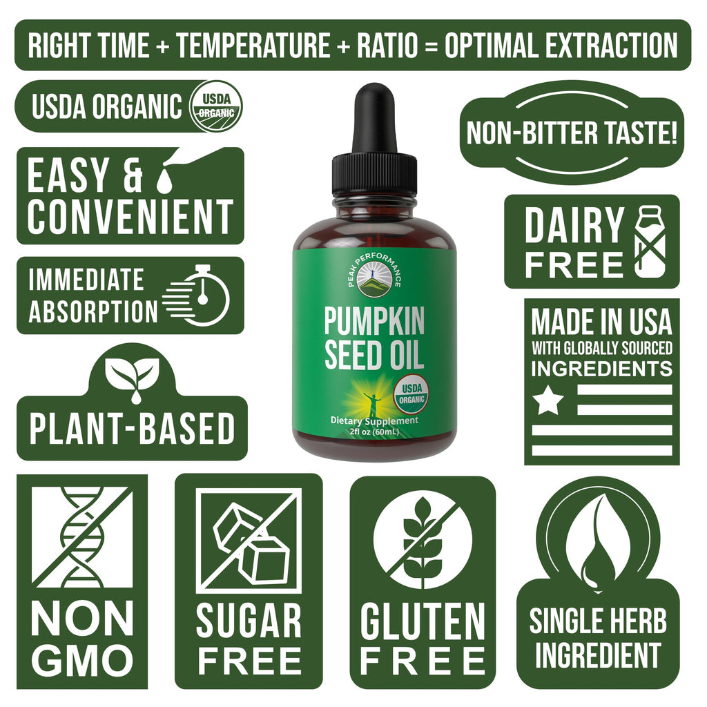 Pumpkin Seed Oil Drops – USDA Organic, Vegan, Gluten Free | Hair & Skin Health, Prostate Support