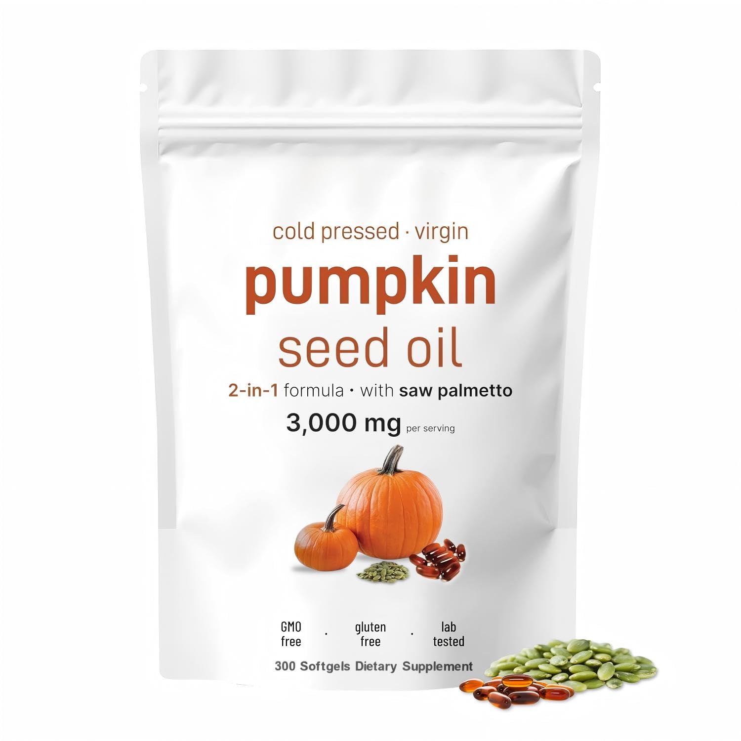 Pumpkin Seed Oil with Saw Palmetto 3000mg - 300 Softgels - Cold Pressed - Non-GMO